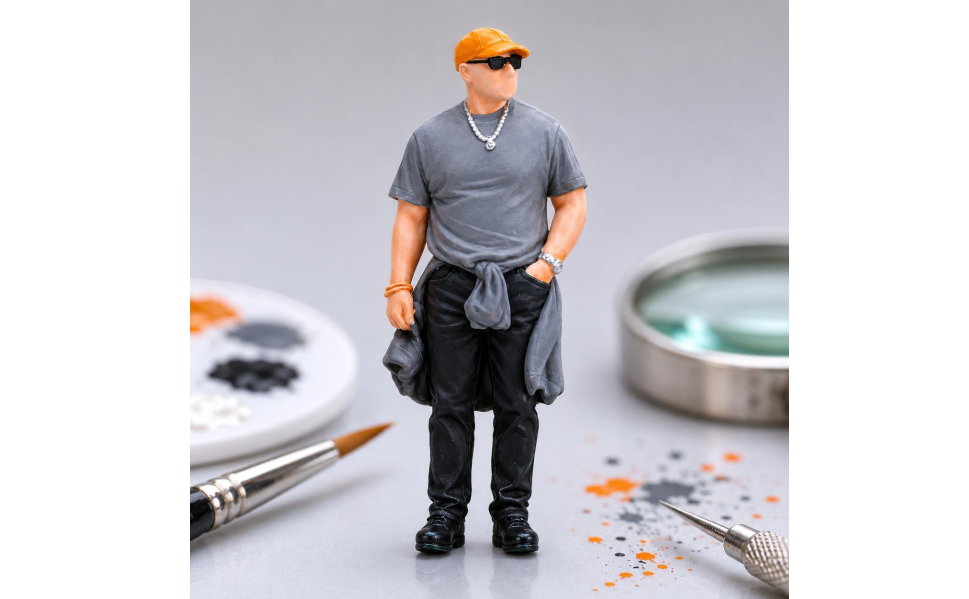 Figurine Homme Debout Style Scène Route Figurine Peinte Main Vêtements Peints