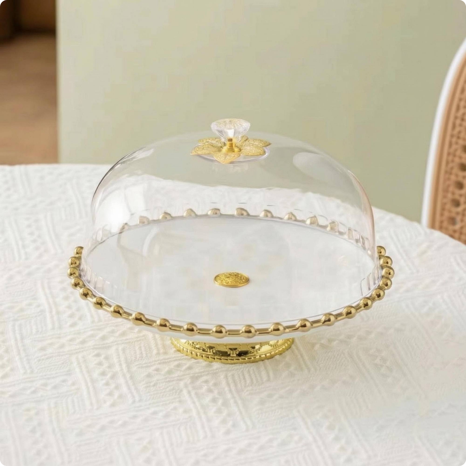 Glass Do & I Cake Stand Beaded Edge Covered Cake Stand Transparent