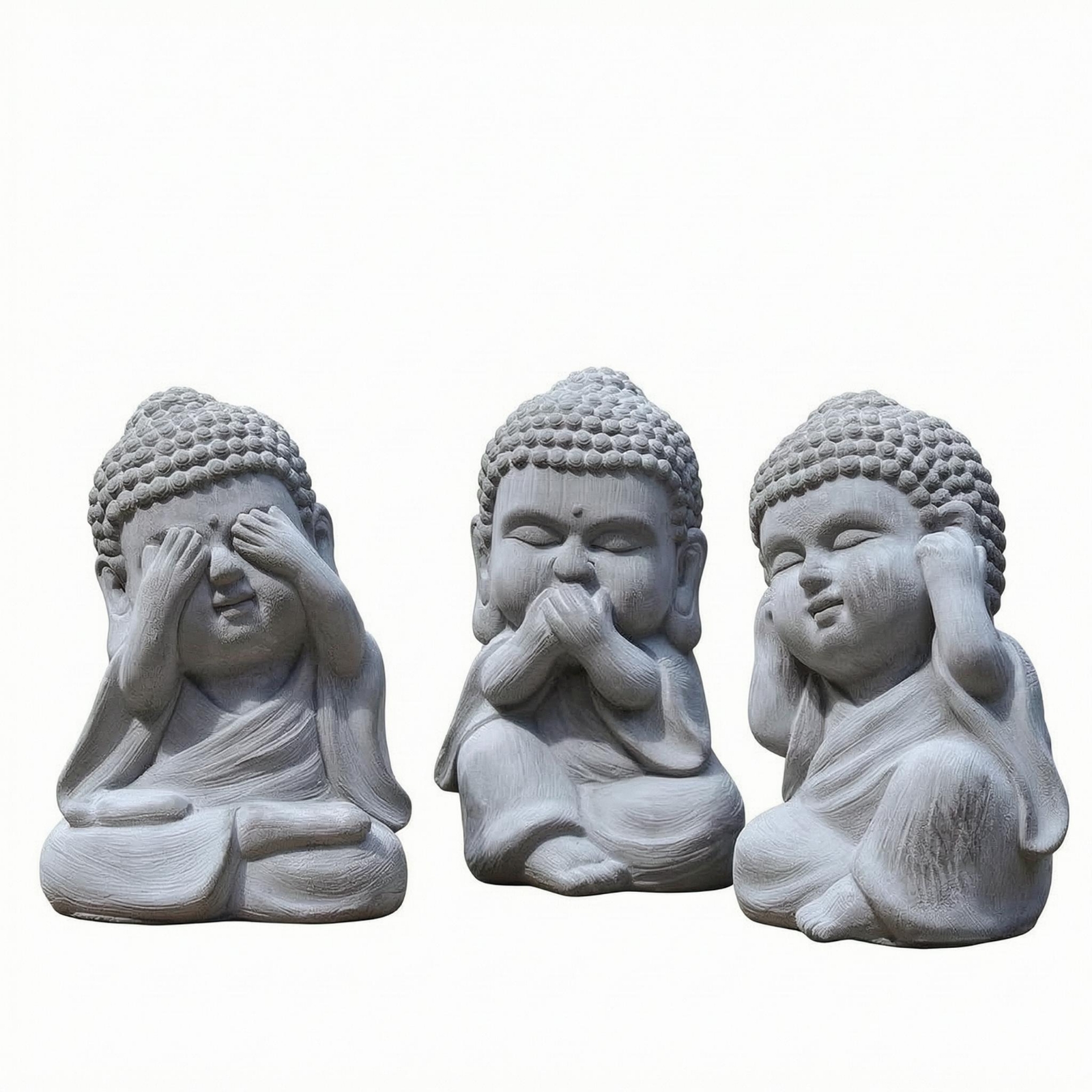 3 Pieces Chinese-Style Buddha Statues Textured Hair House Decoration