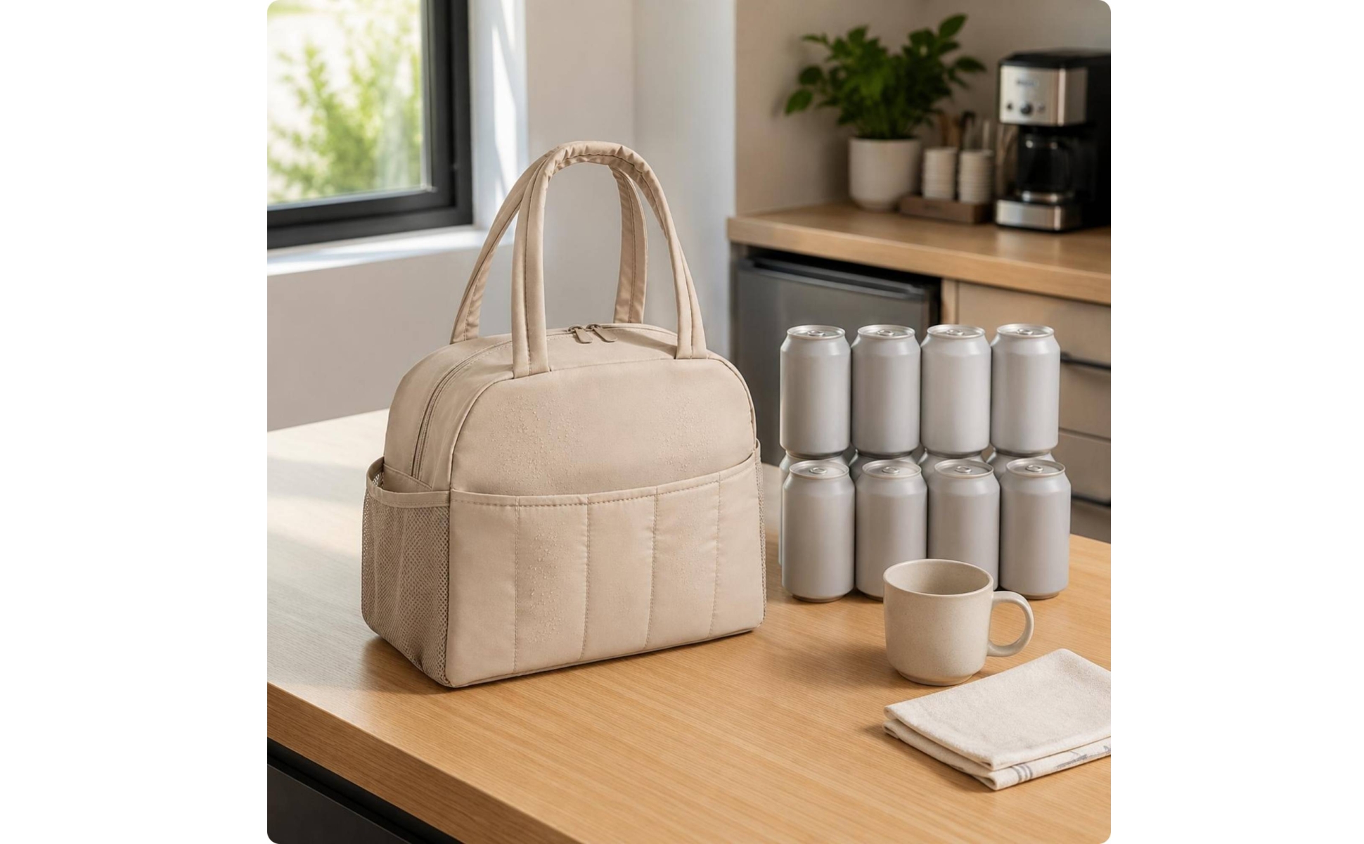 Puffer Lunch Bag Padded Quilted Lunch Bag Matte Finish