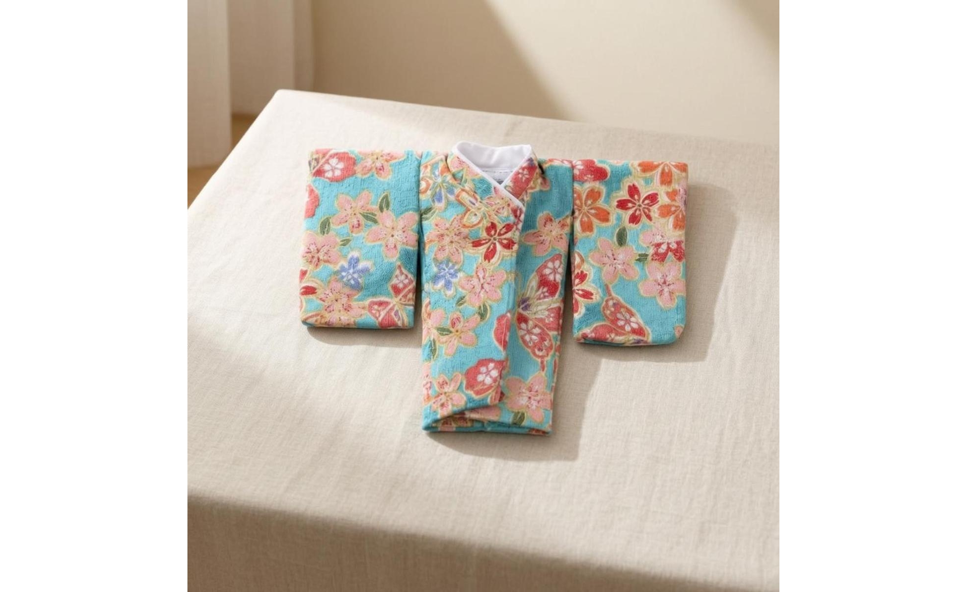 Floral Kimono Ensemble Wide Ribbon Sash Kimono Accessory Set Drawstring Pouch