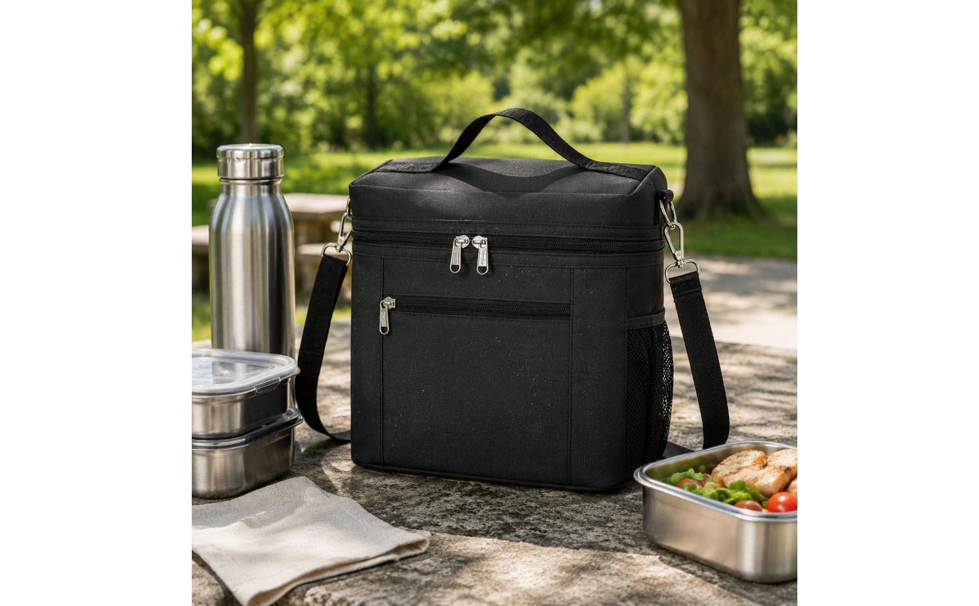 Nylon Meal Carrier Front Zip Pocket Soft-Sided Meal Carrier Multiple Pockets