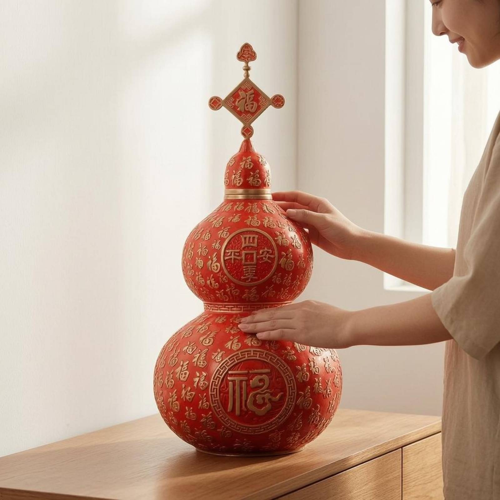Hollow Carved Gourd Decoration Red Home Decoration Removable-Removable Lid - Produktbild 5
