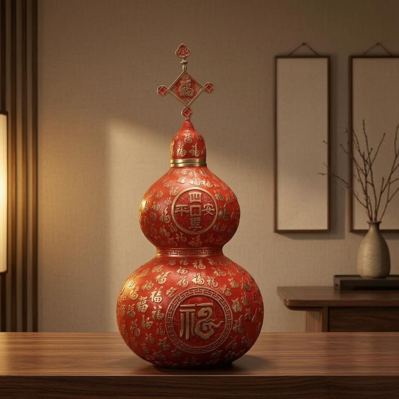Hollow Carved Gourd Decoration Red Home Decoration Removable-Removable Lid - Produktbild 2