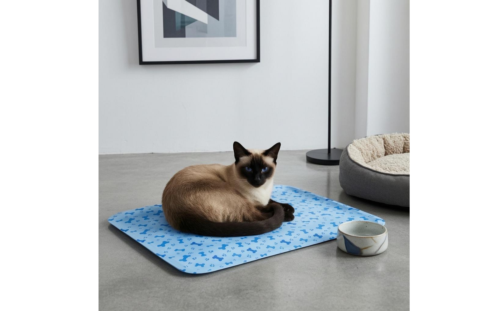 Pet Cooling Mat Blue Bone Pattern Pet Cooling Pad Rounded Corners for Pets
