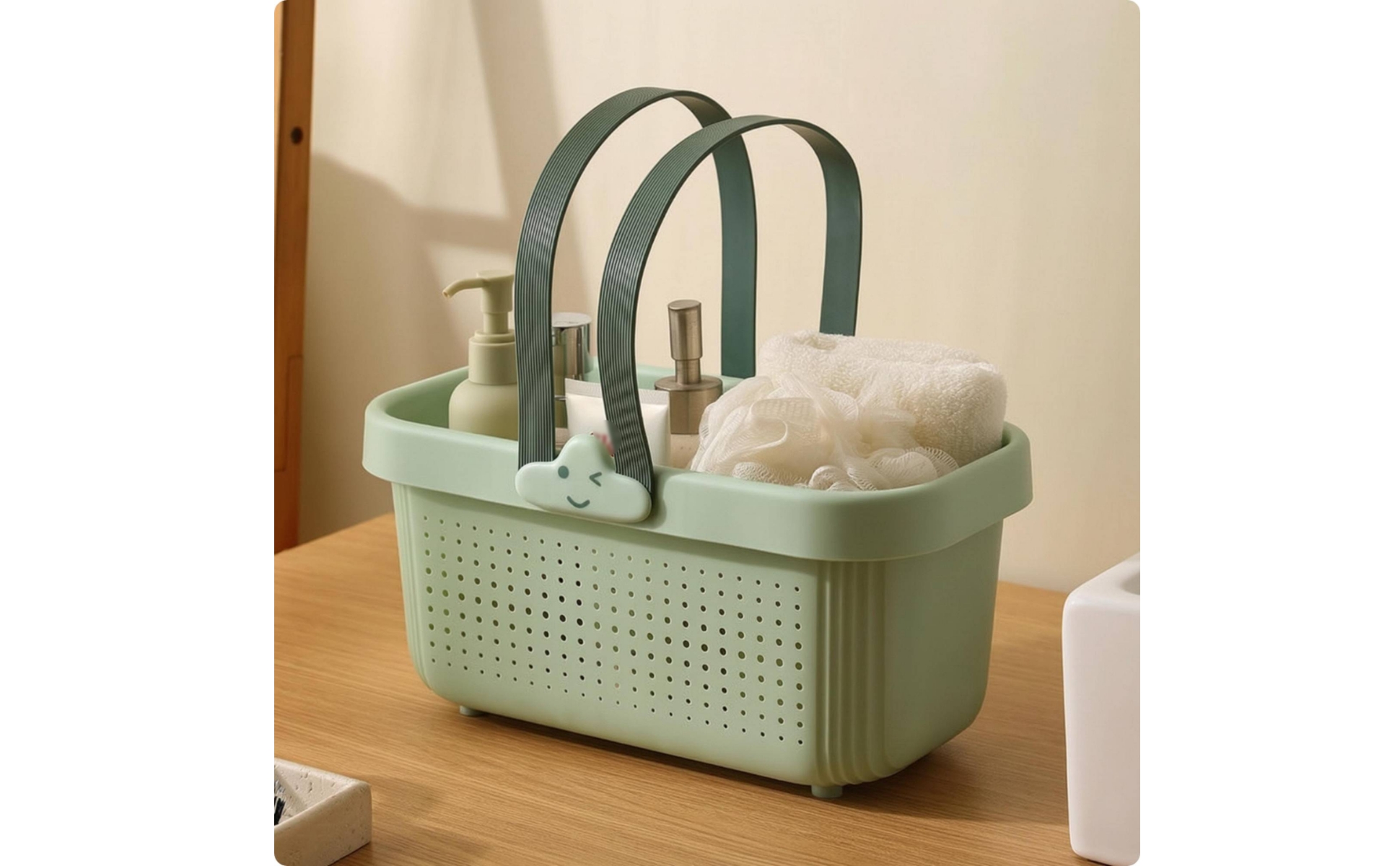 Perforated Bath Basket Arched Handles Portable Bathroom Basket uncoveredTop