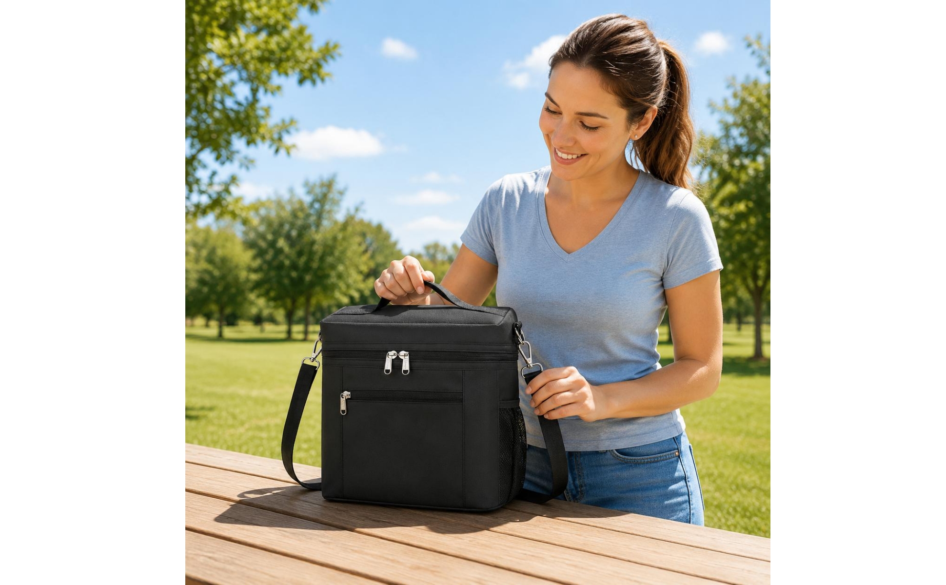 Nylon Meal Carrier Front Zip Pocket Soft-Sided Meal Carrier Multiple Pockets