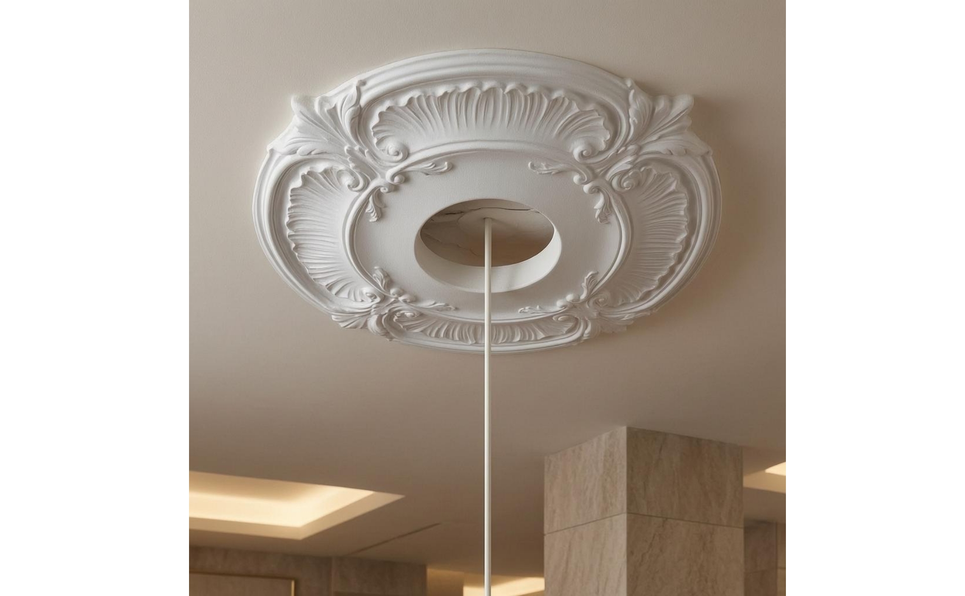 Deckenrosette Plasteroptik Runde Deckenplatte Konzentrische Struktur