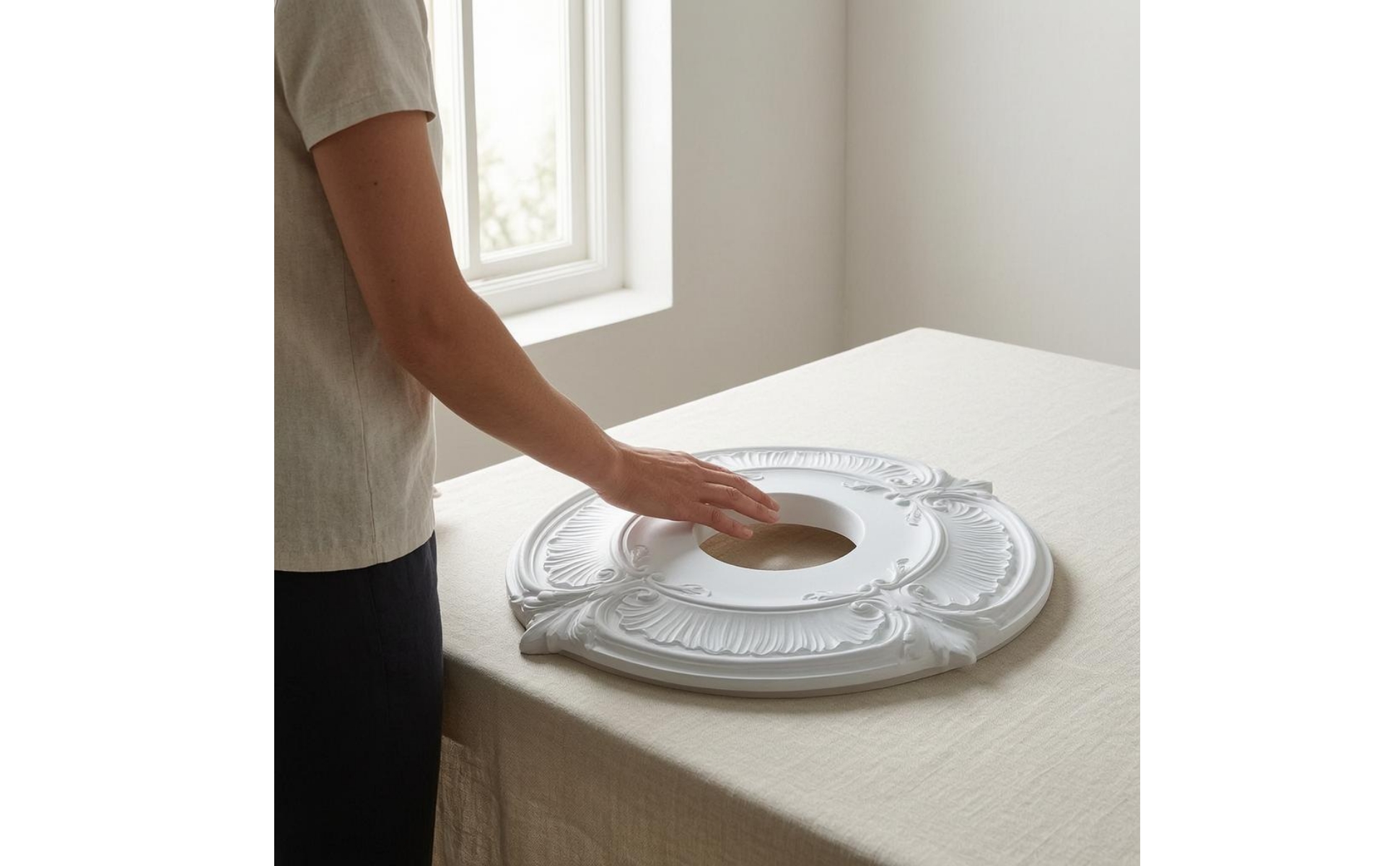 Deckenrosette Plasteroptik Runde Deckenplatte Konzentrische Struktur
