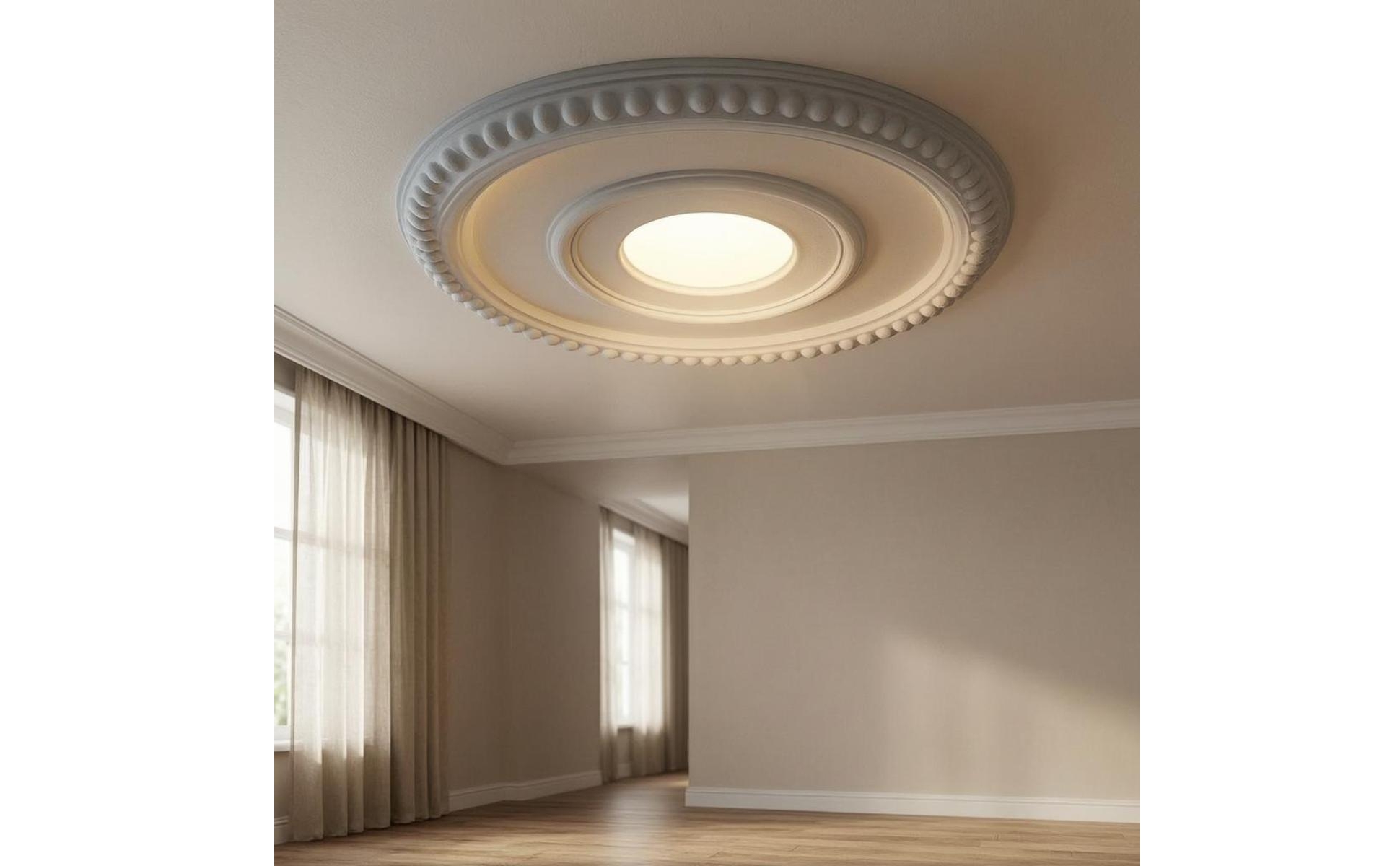 Deckenrosette Plasteroptik Runde Deckenplatte Konzentrische Struktur