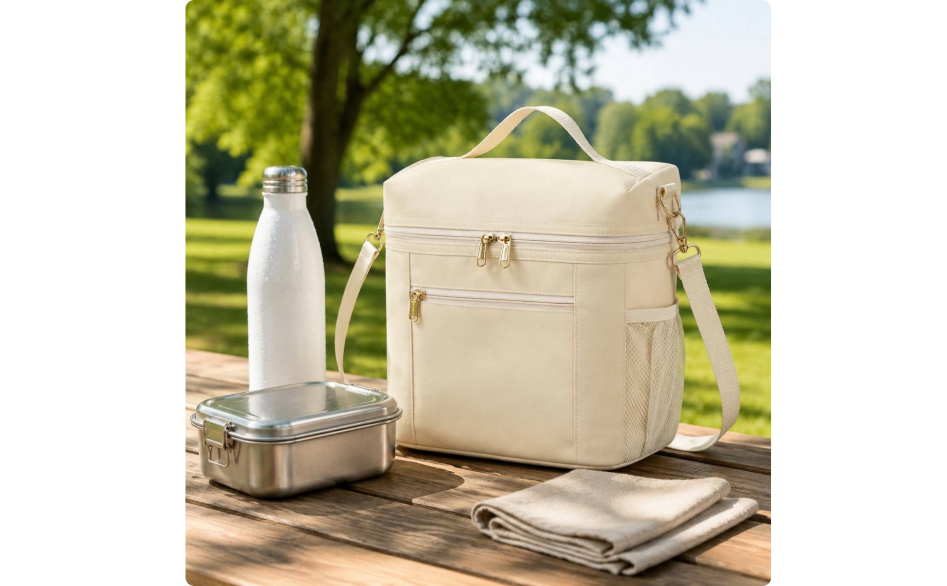Nylon Meal Carrier Front Zip Pocket Soft-Sided Meal Carrier Multiple Pockets