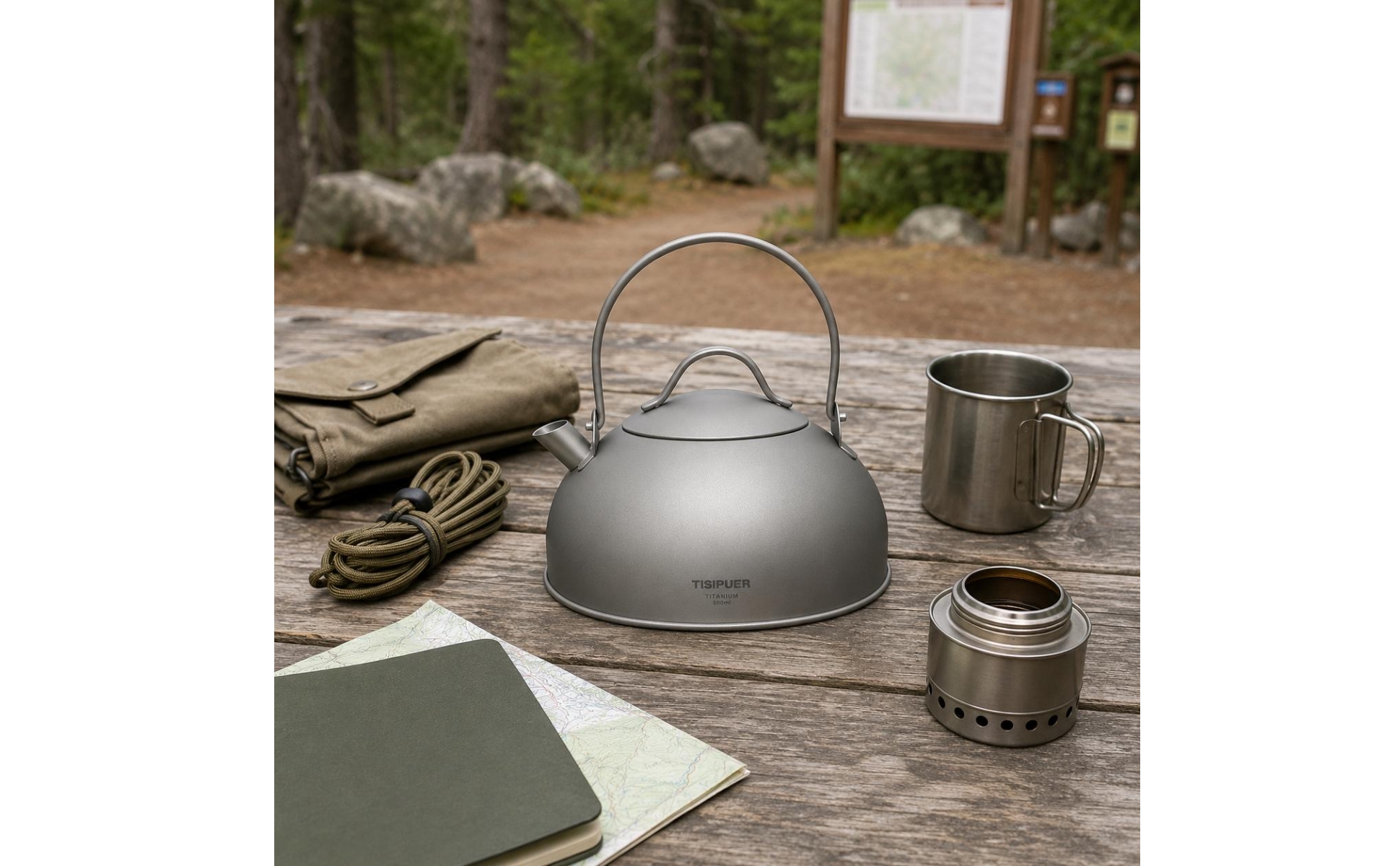 Titanium Kettle Matte Silver-Gray Camping Kettle Rounded Metal Body