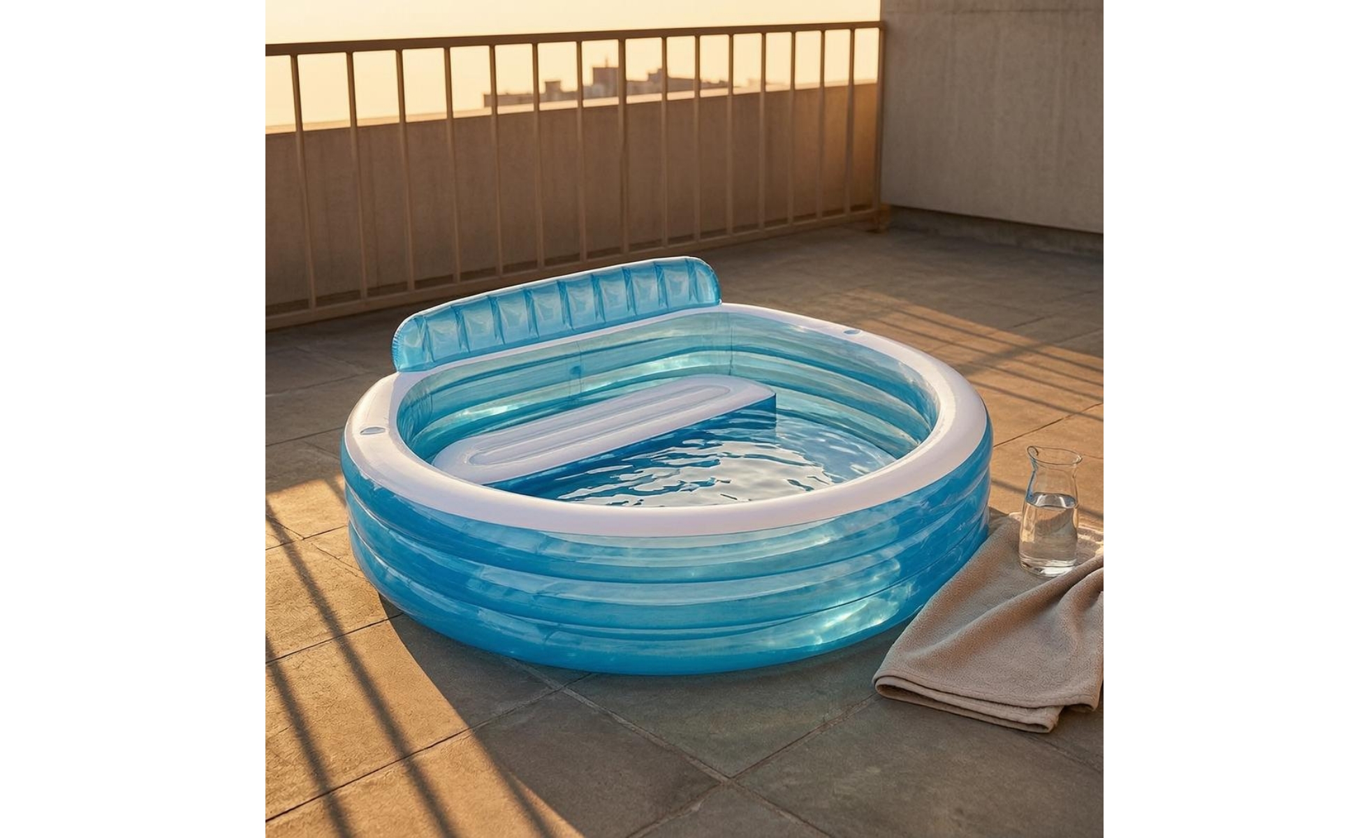 Inflatable Pool with Backrest Drain Valve Round Pool with Seats 2 Air Chambers
