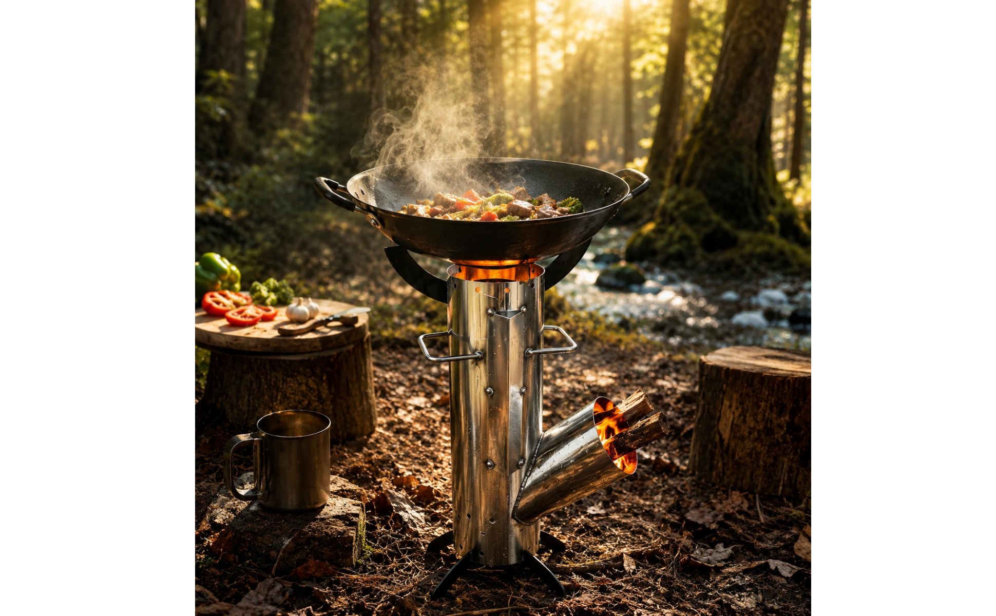 Portable Folding Cylindrical Cooker Side Fuel Feed Folding Leg Cylindrical