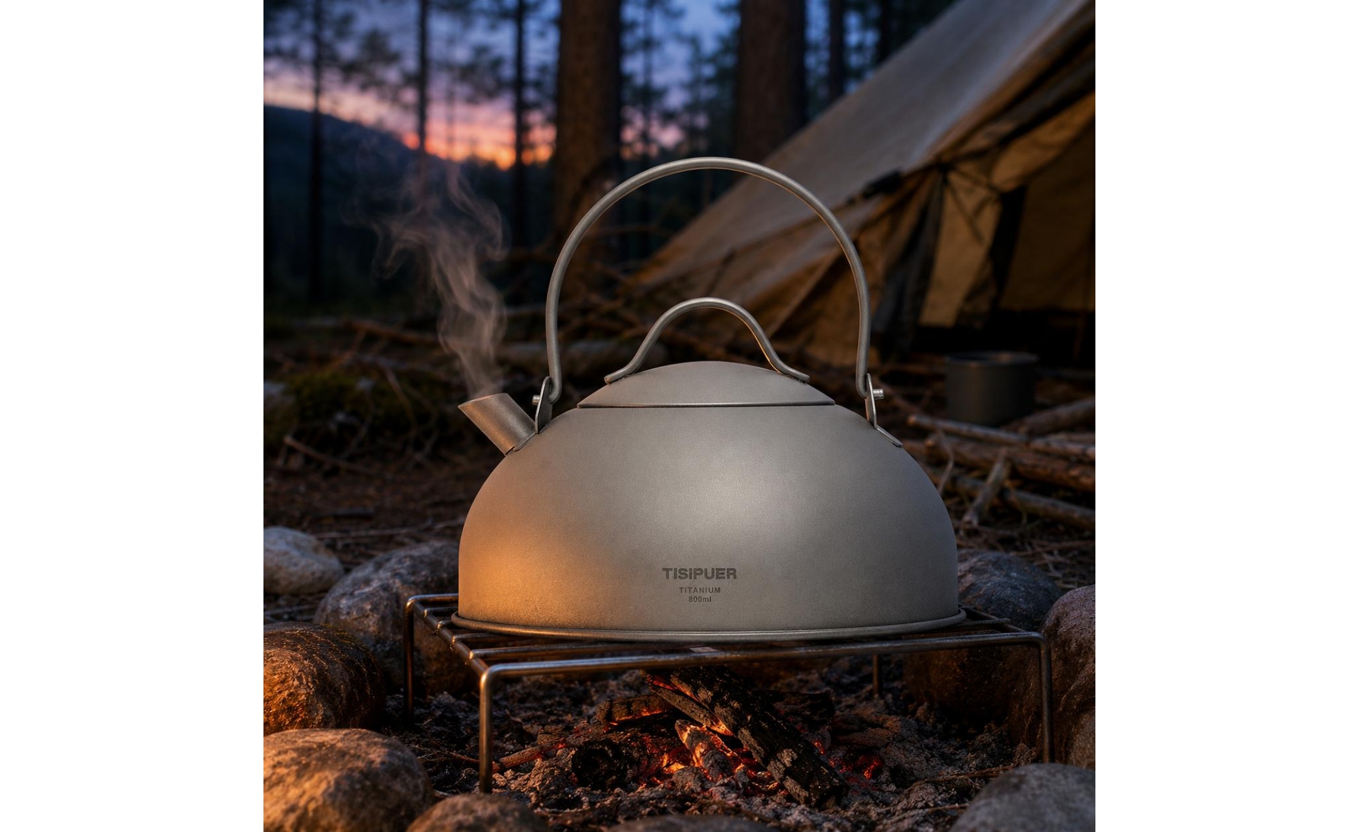 Titanium Kettle Matte Silver-Gray Camping Kettle Rounded Metal Body