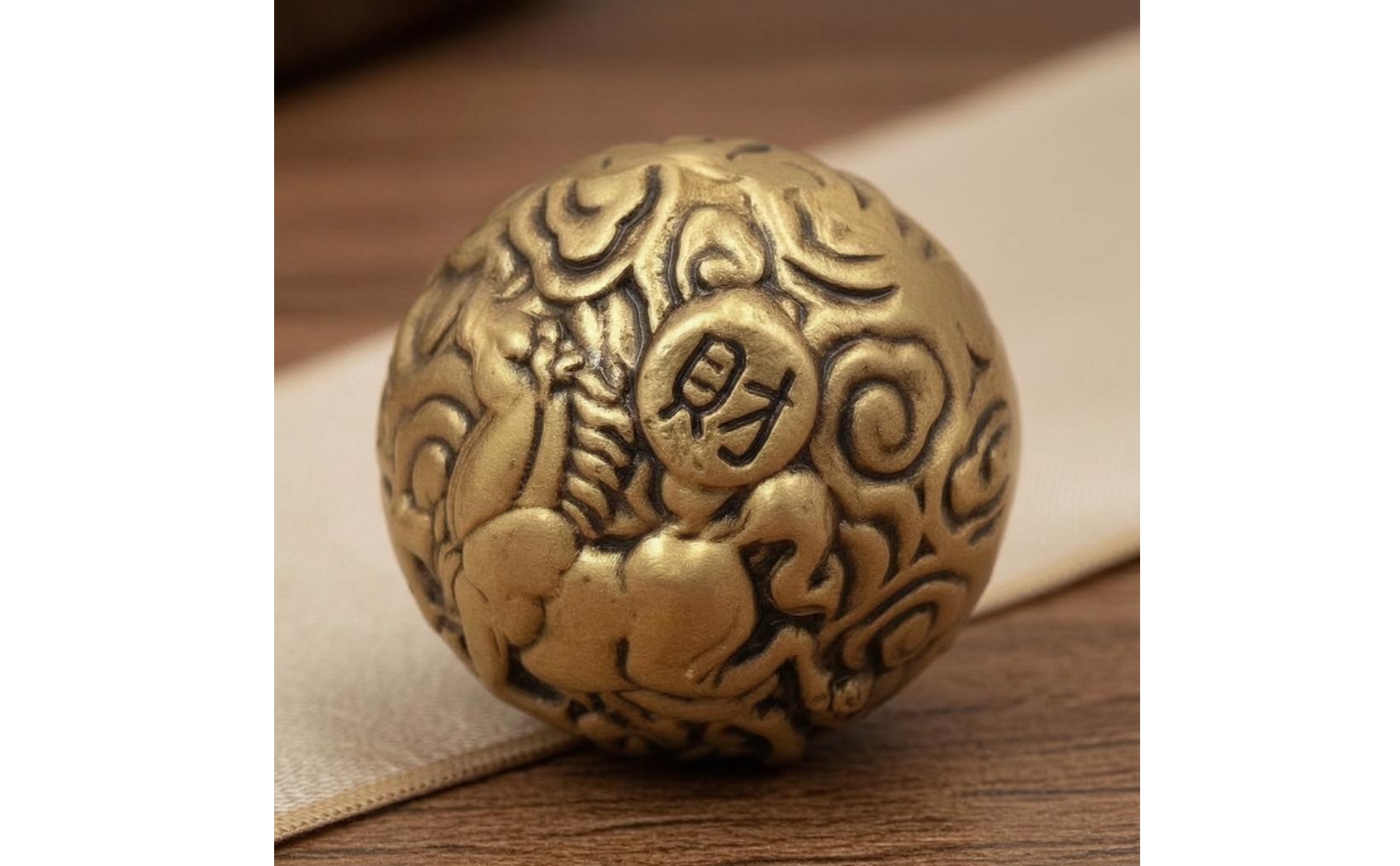 Horse Motif Decoration Auspicious Brass Sphere Decoration Carved Relief