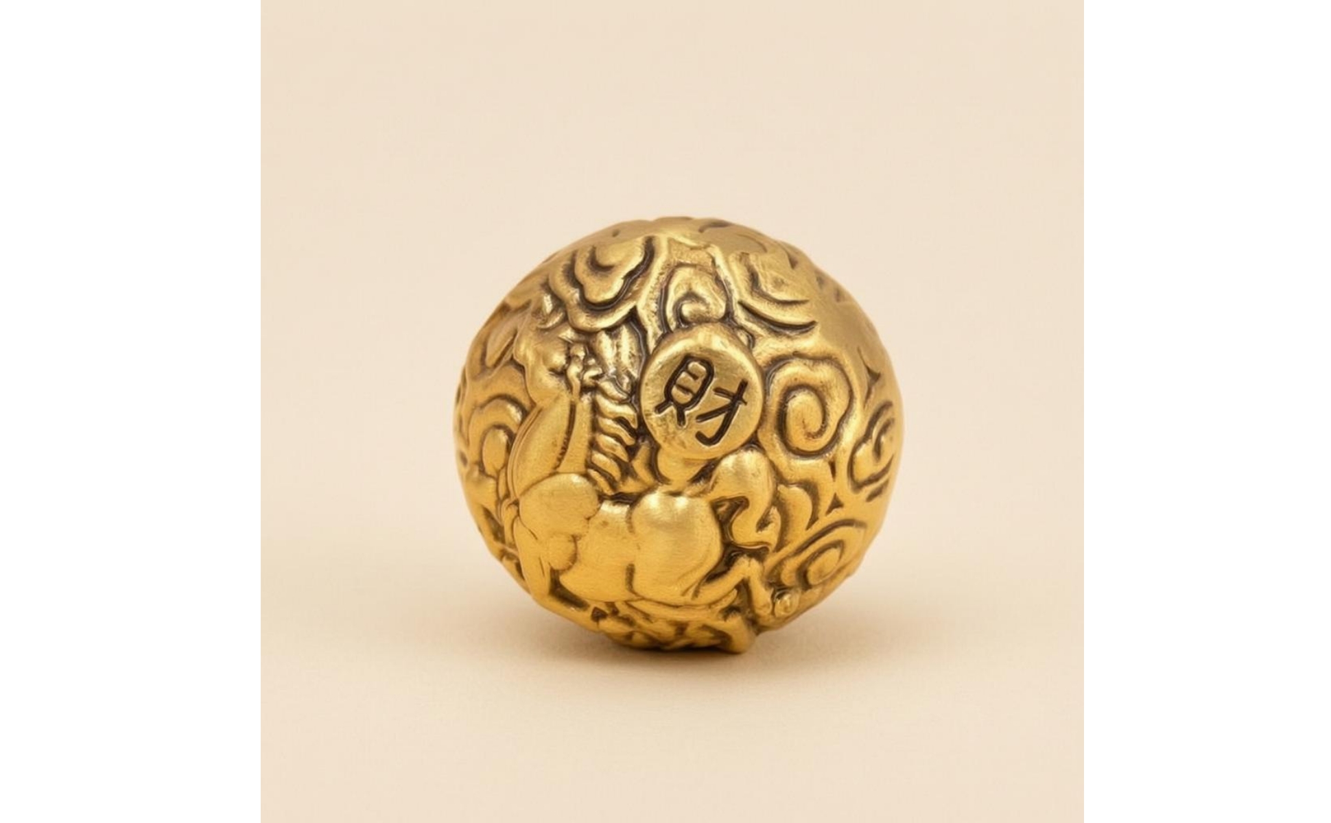 Horse Motif Decoration Auspicious Brass Sphere Decoration Carved Relief