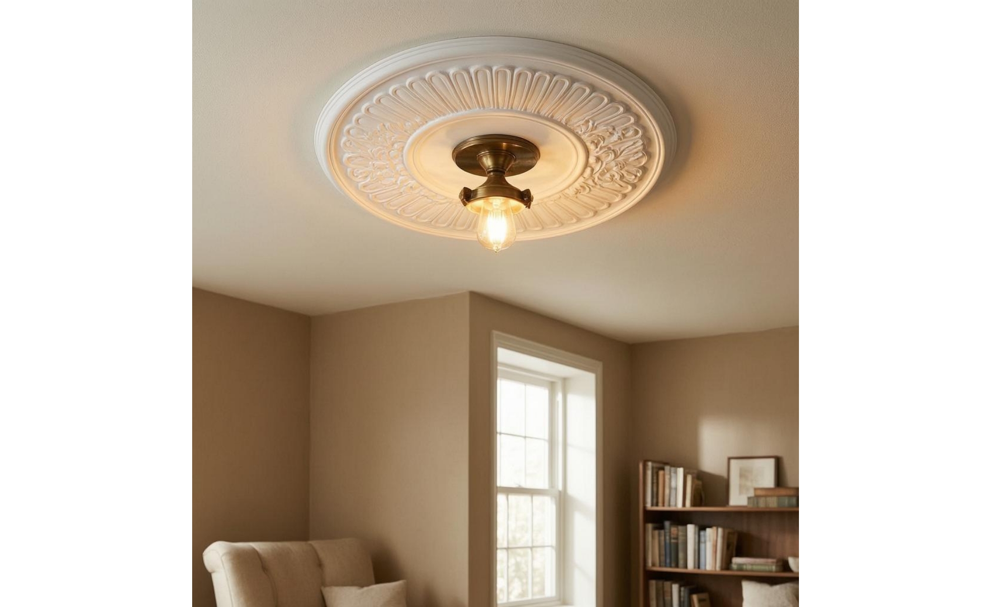 Rosace de Plafond Motif Floral Gaufré Médaillon de Plafond Blanc Peignable
