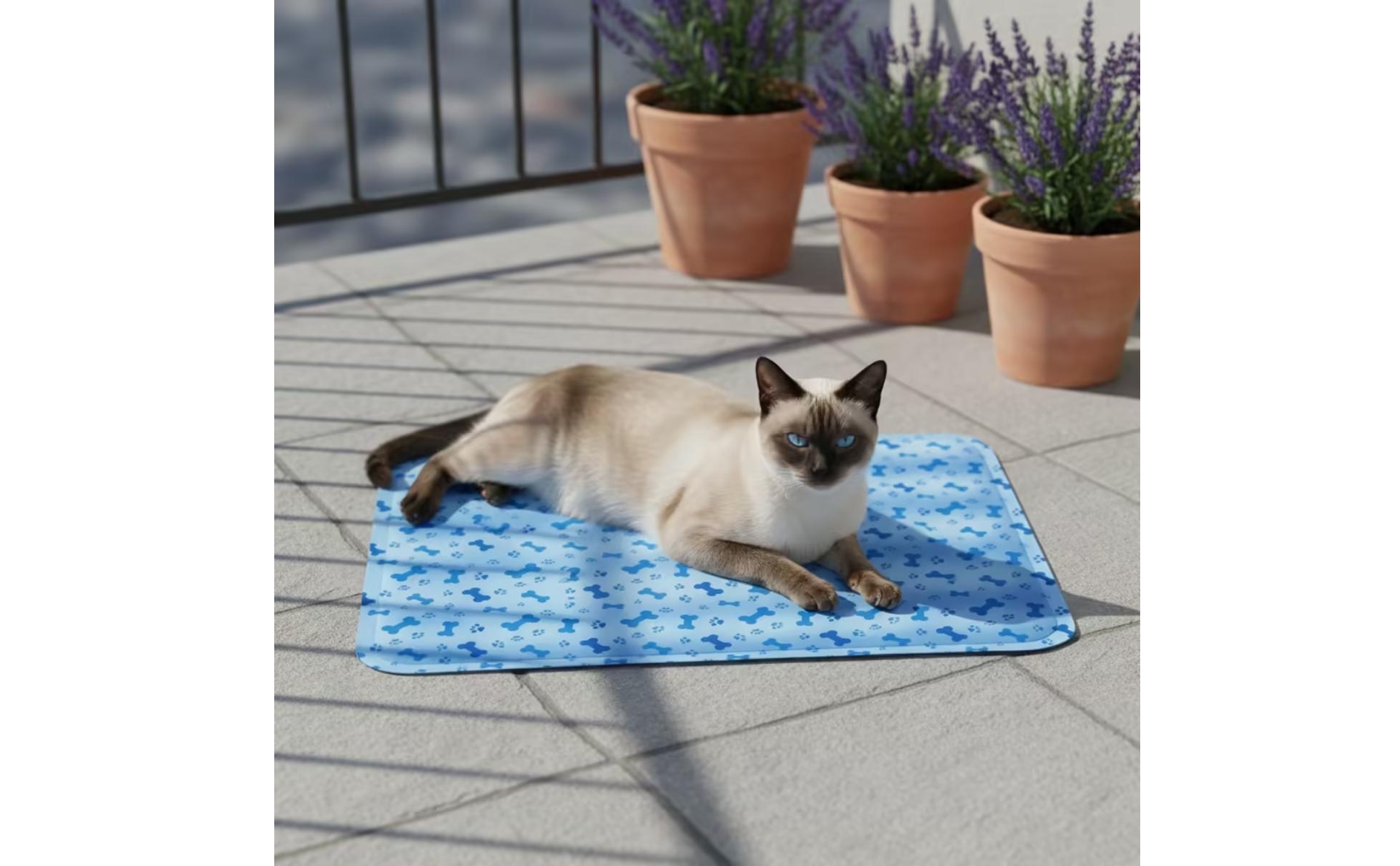 Pet Cooling Mat Blue Bone Pattern Pet Cooling Pad Rounded Corners for Pets