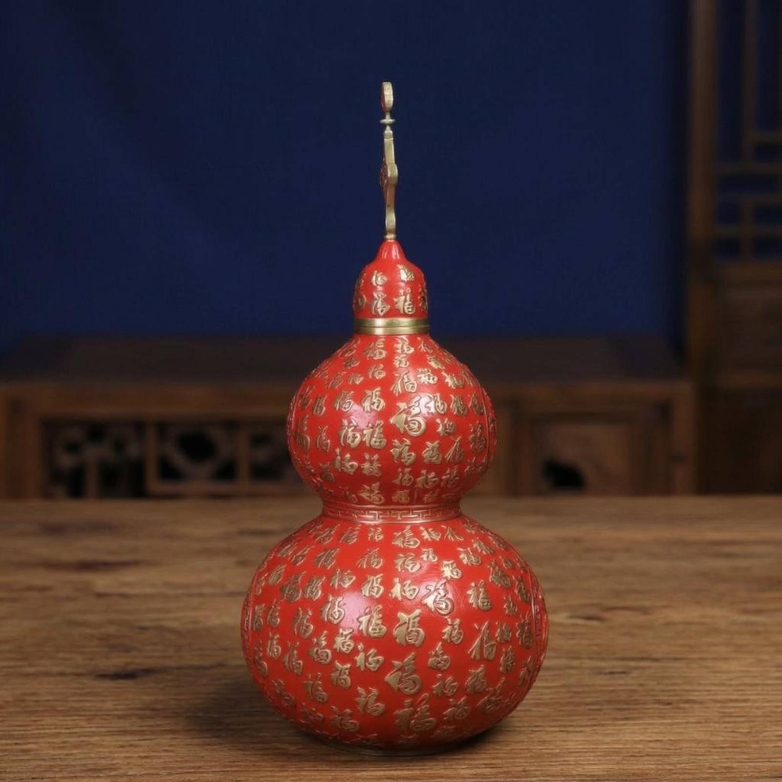 Hollow Carved Gourd Decoration Red Home Decoration Removable-Removable Lid - Produktbild 8