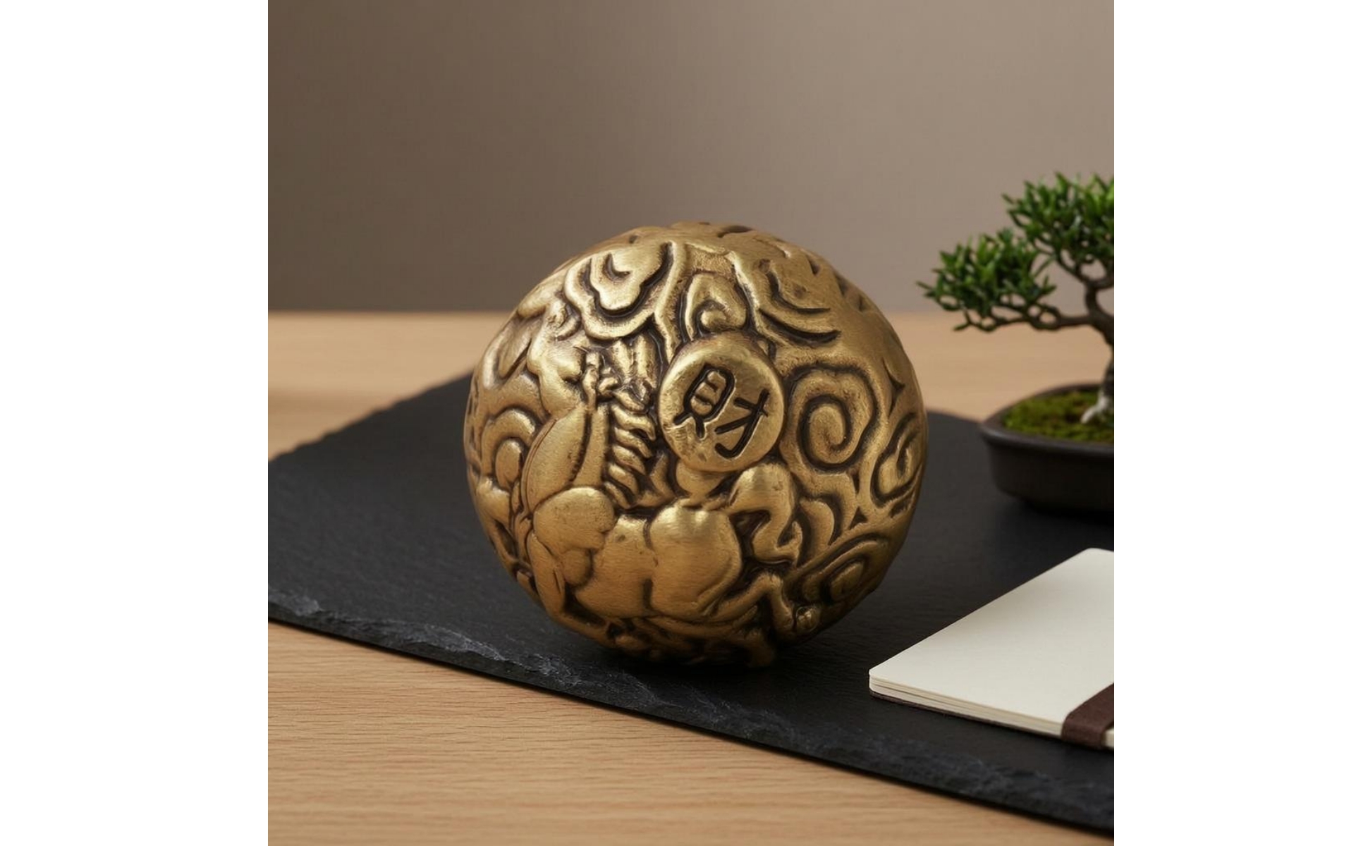 Horse Motif Decoration Auspicious Brass Sphere Decoration Carved Relief