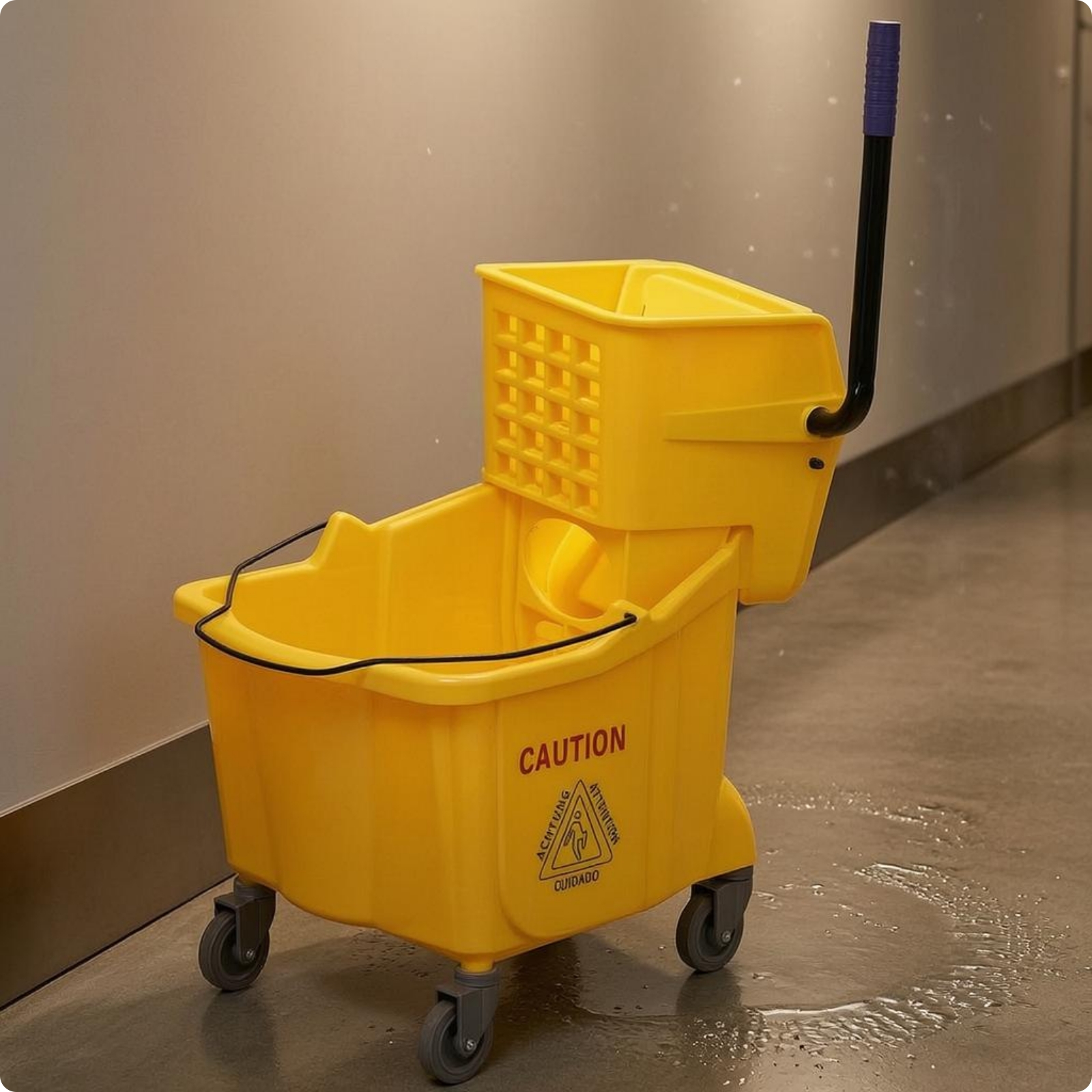 Mop Wringer Pail Cart Plastic Janitorial Supply Easy to Move