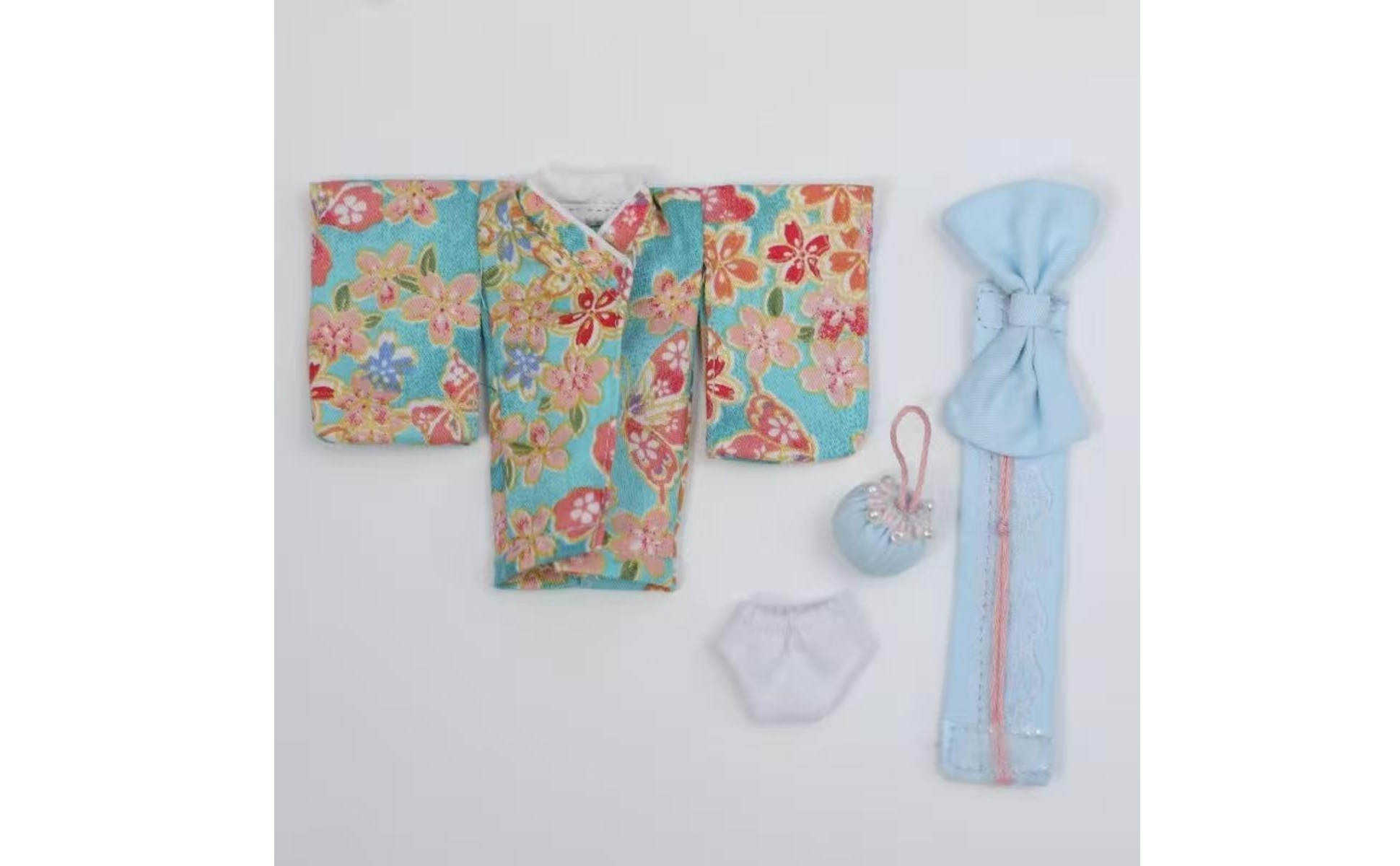Floral Kimono Ensemble Wide Ribbon Sash Kimono Accessory Set Drawstring Pouch