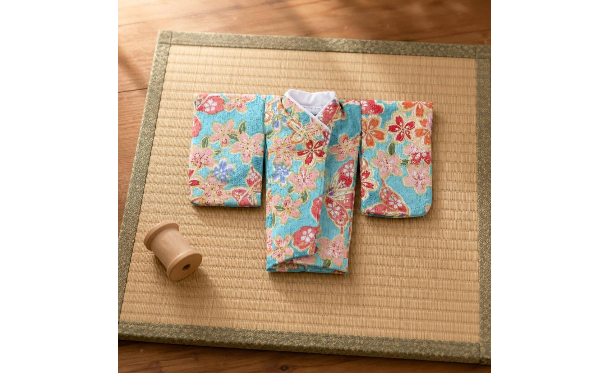 Floral Kimono Ensemble Wide Ribbon Sash Kimono Accessory Set Drawstring Pouch