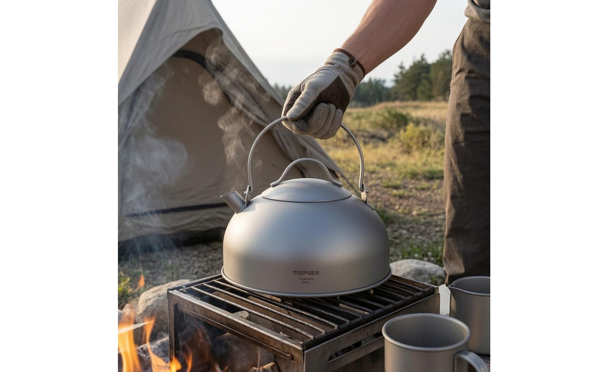 Titanium Kettle Matte Silver-Gray Camping Kettle Rounded Metal Body