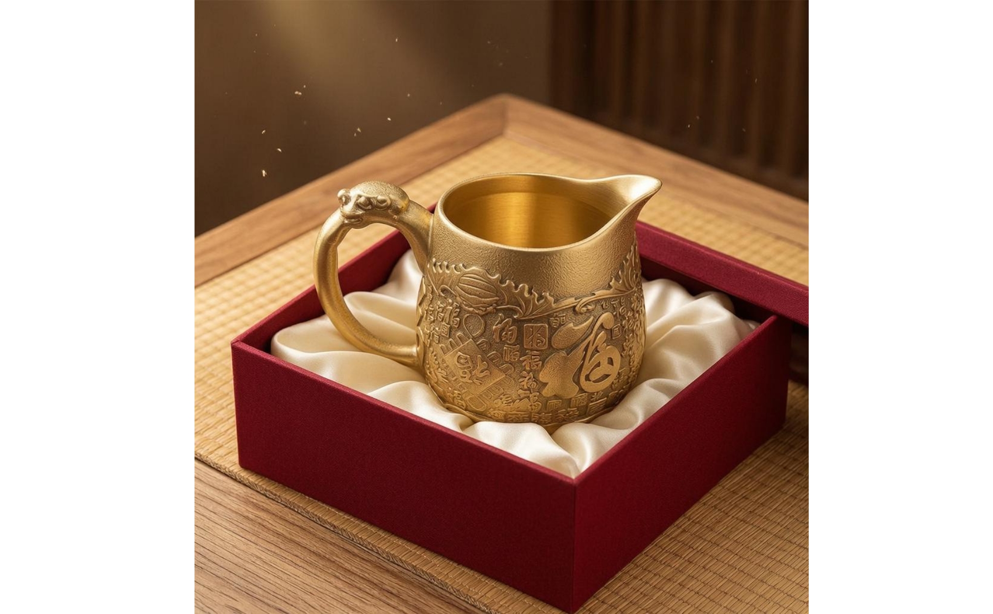 Teegießkanne Antikgold Becher mit Ausguss geprägtes Relief