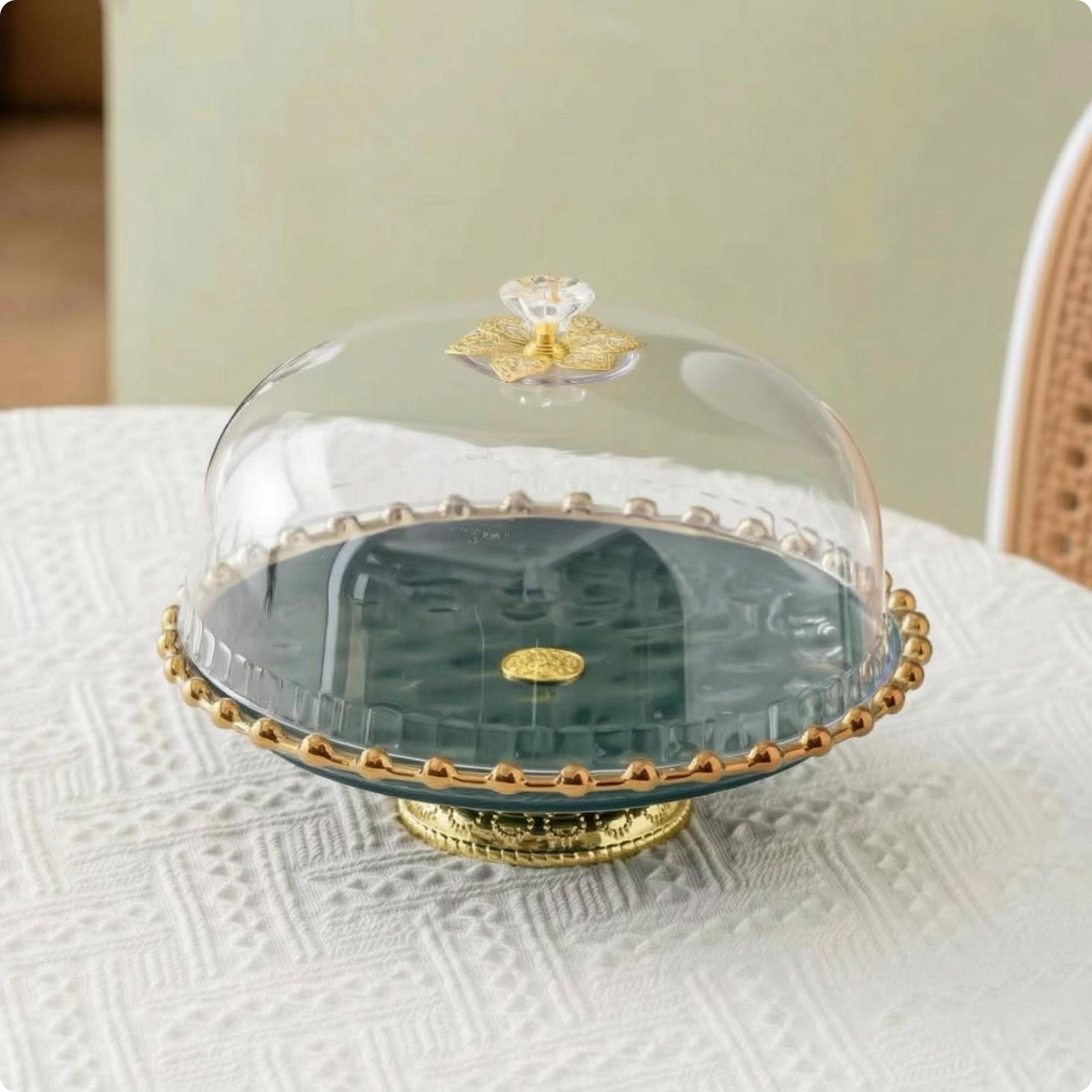 Glass Do & I Cake Stand Beaded Edge Domed Dessert Display Decorative Knob