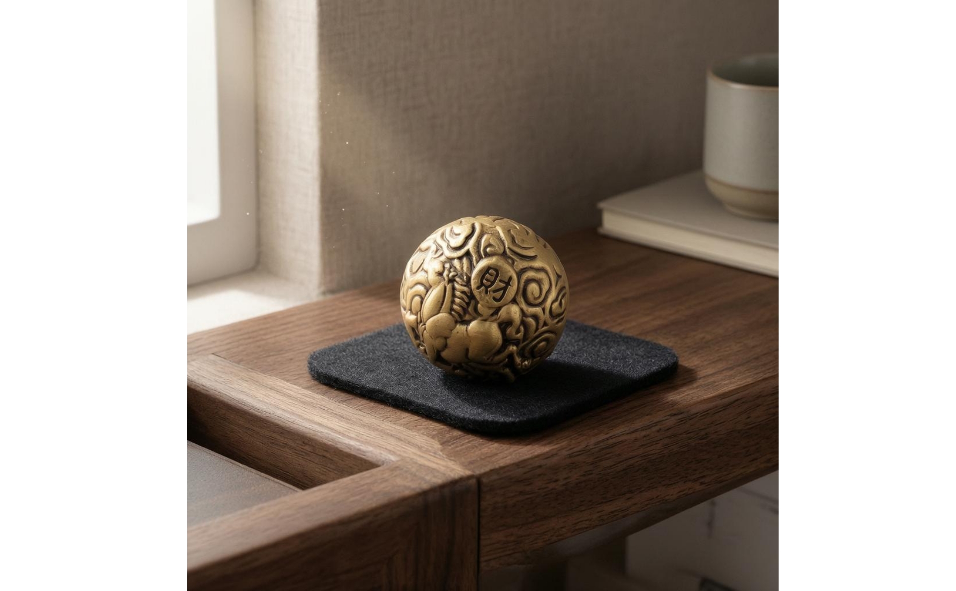 Horse Motif Decoration Auspicious Brass Sphere Decoration Carved Relief