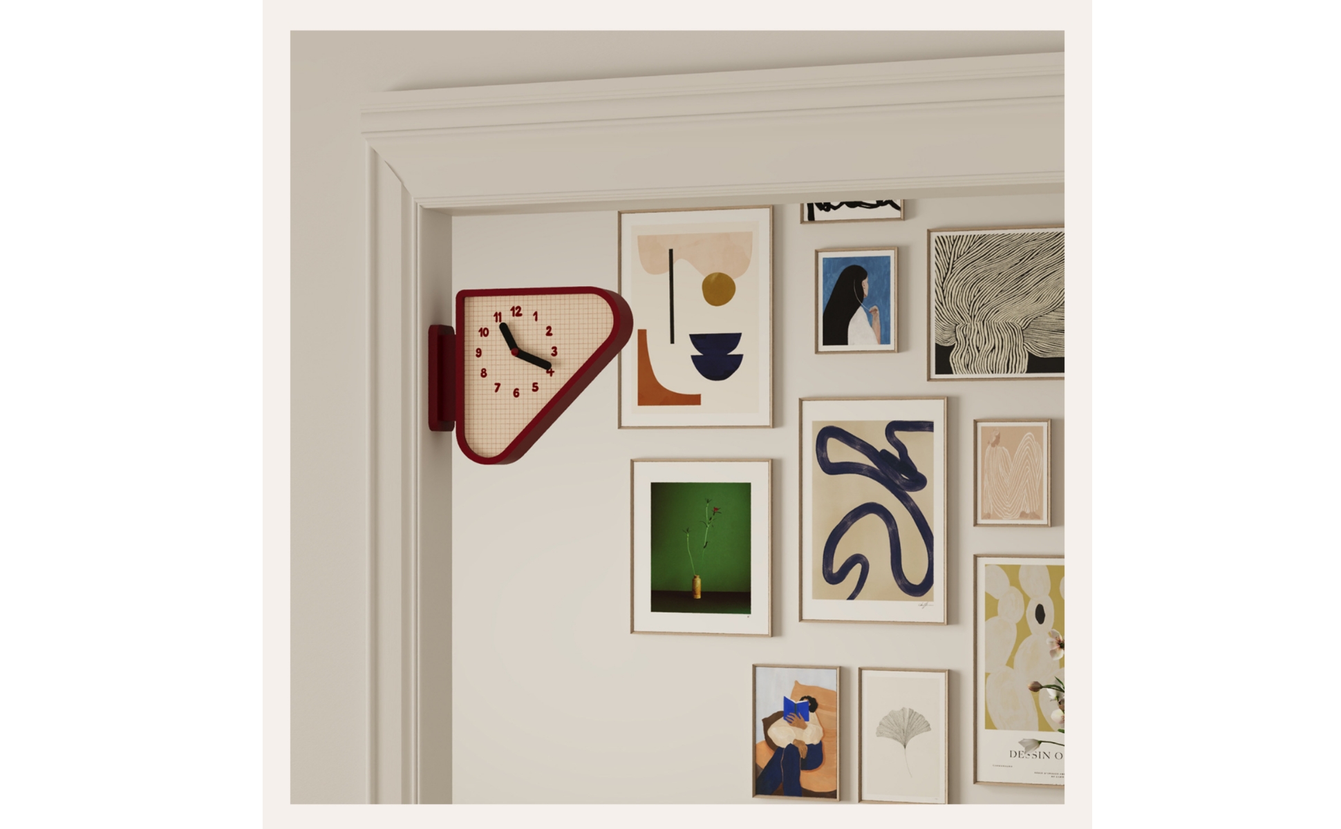 Triangular Wall Clock Grid-Pattern Dial Corner Clock Side-Mounted