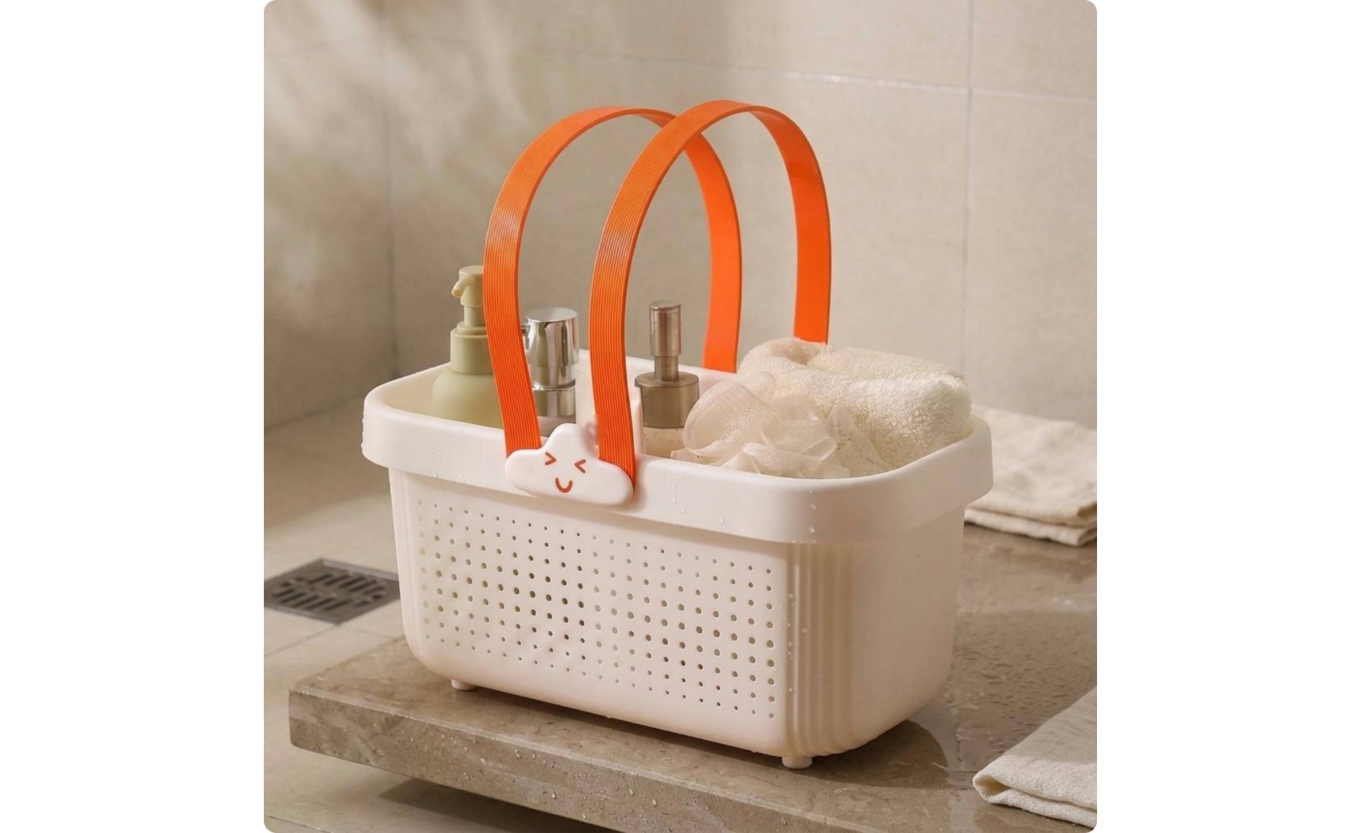 Perforated Bath Basket Arched Handles Portable Bathroom Basket uncoveredTop