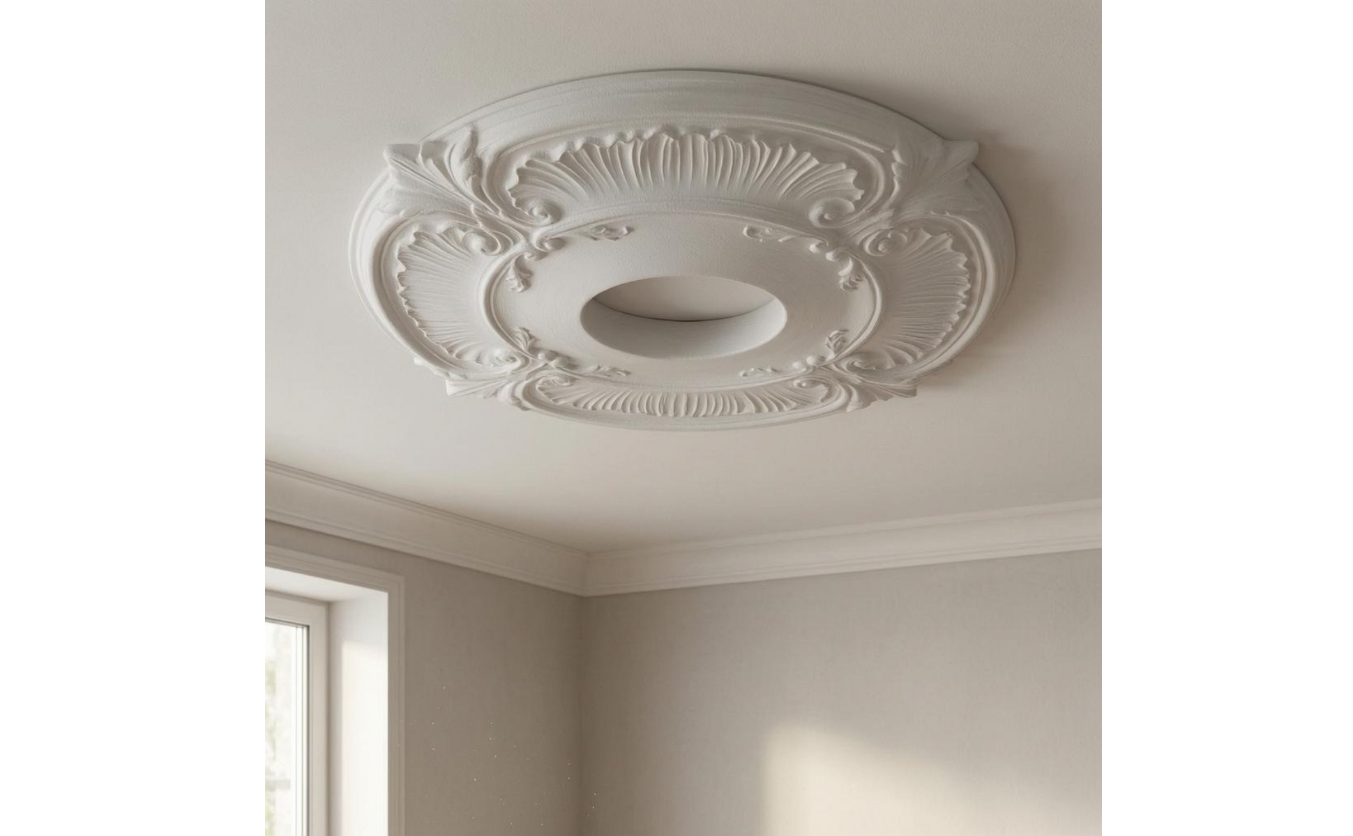 Deckenrosette Plasteroptik Runde Deckenplatte Konzentrische Struktur