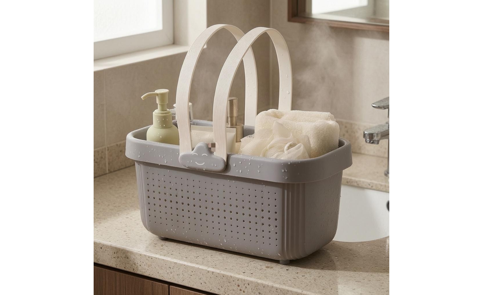 Perforated Bath Basket Arched Handles Portable Bathroom Basket uncoveredTop