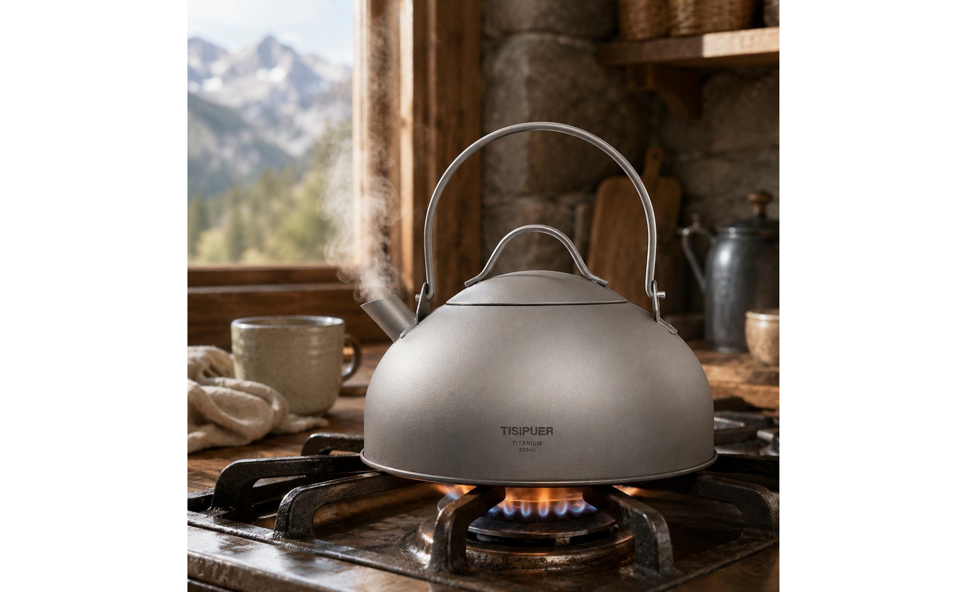 Titanium Kettle Matte Silver-Gray Camping Kettle Rounded Metal Body