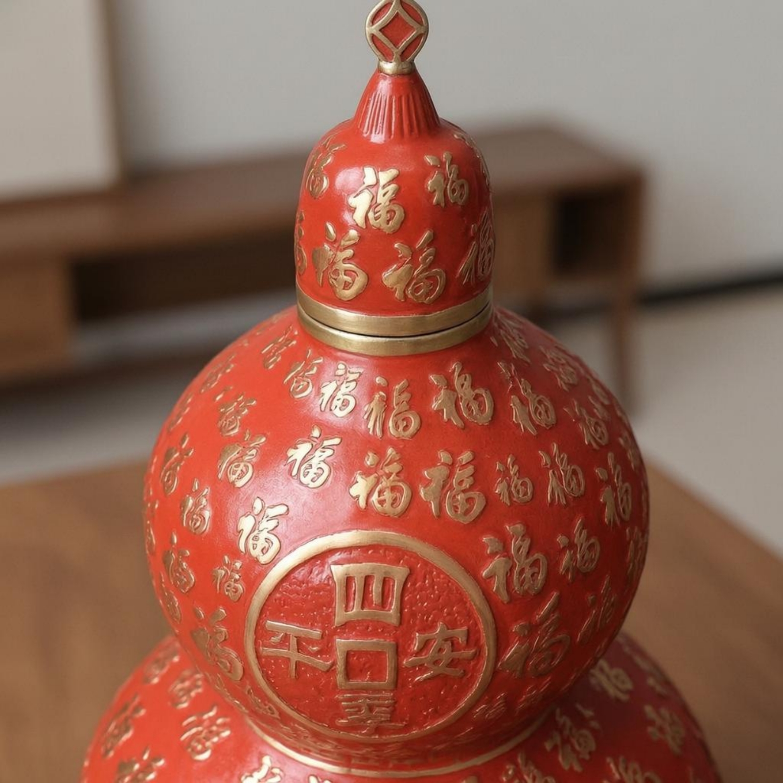 Hollow Carved Gourd Decoration Red Home Decoration Removable-Removable Lid - Produktbild 7