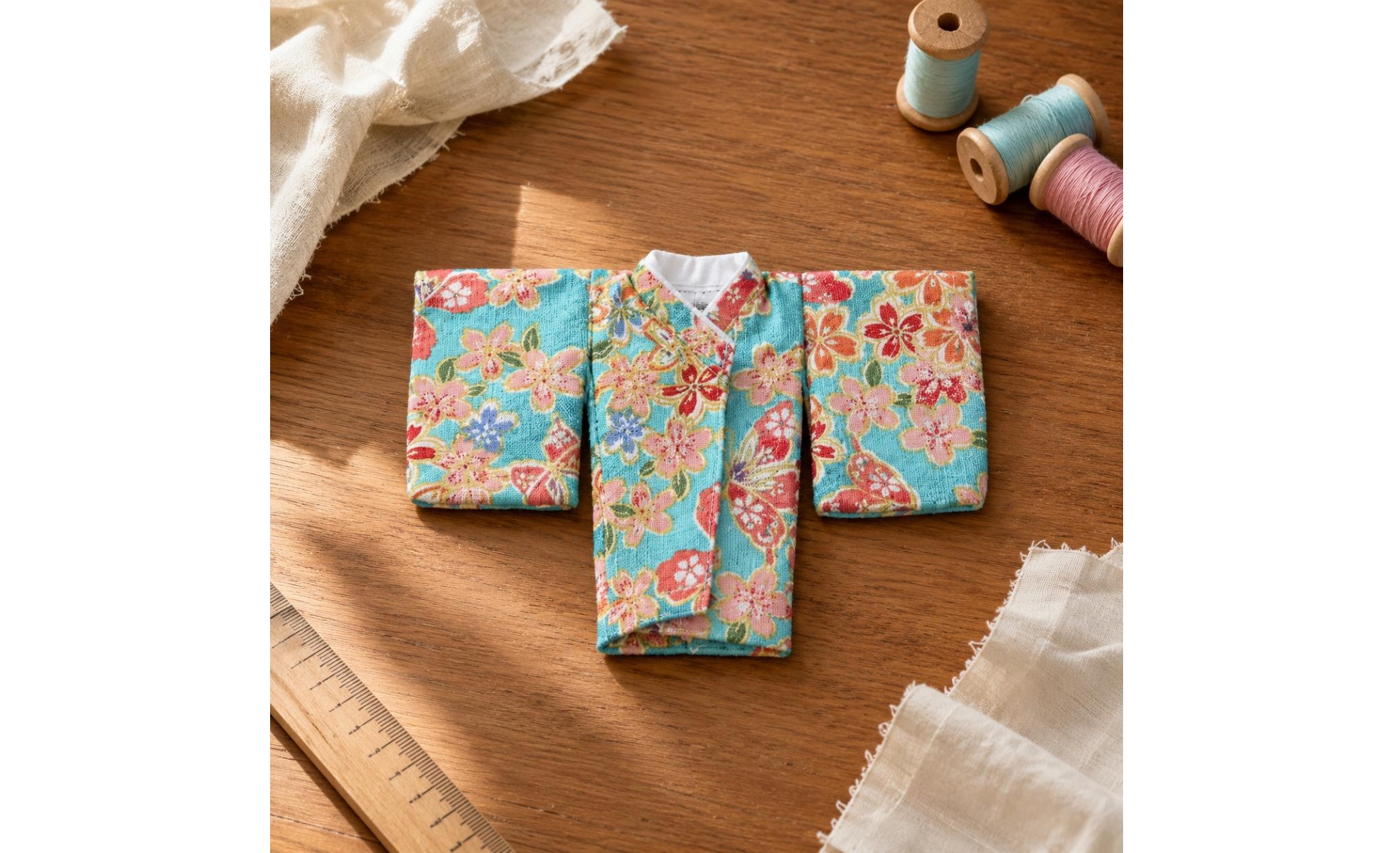 Floral Kimono Ensemble Wide Ribbon Sash Kimono Accessory Set Drawstring Pouch