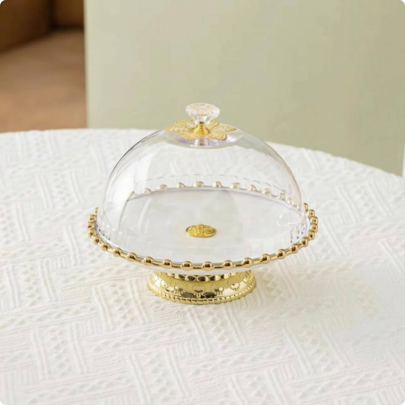 Glass Do & I Cake Stand Goldencolored Domed Dessert Display Transparent