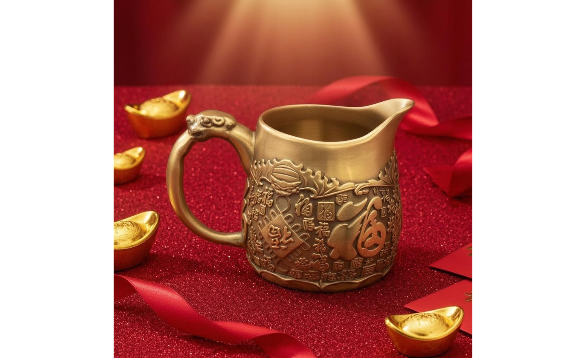 Teegießkanne Antikgold Becher mit Ausguss geprägtes Relief