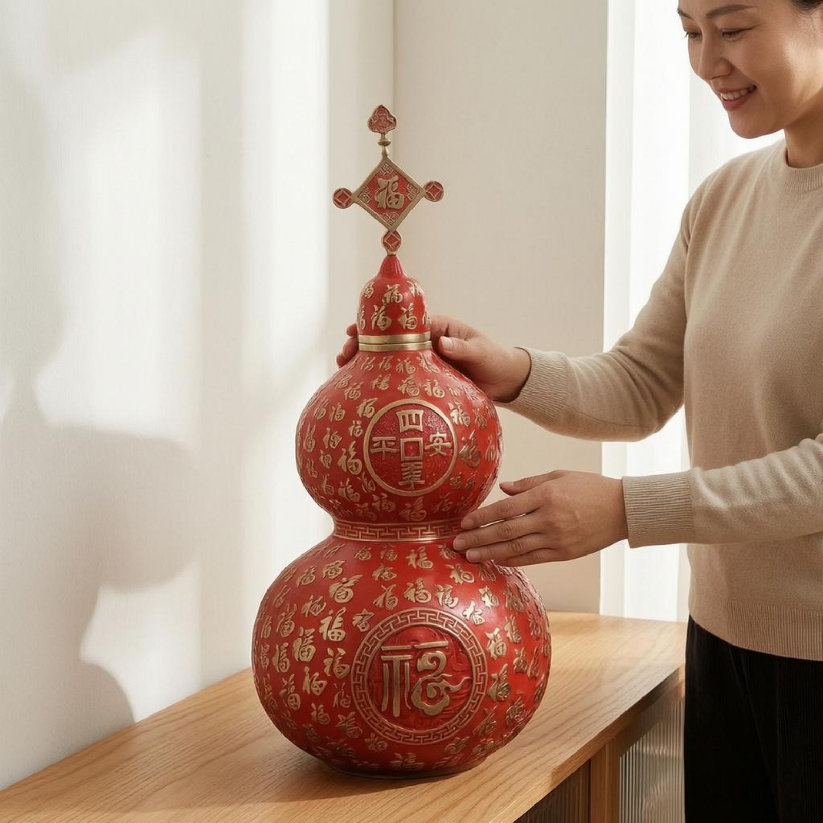 Hollow Carved Gourd Decoration Red Home Decoration Removable-Removable Lid - Produktbild 1