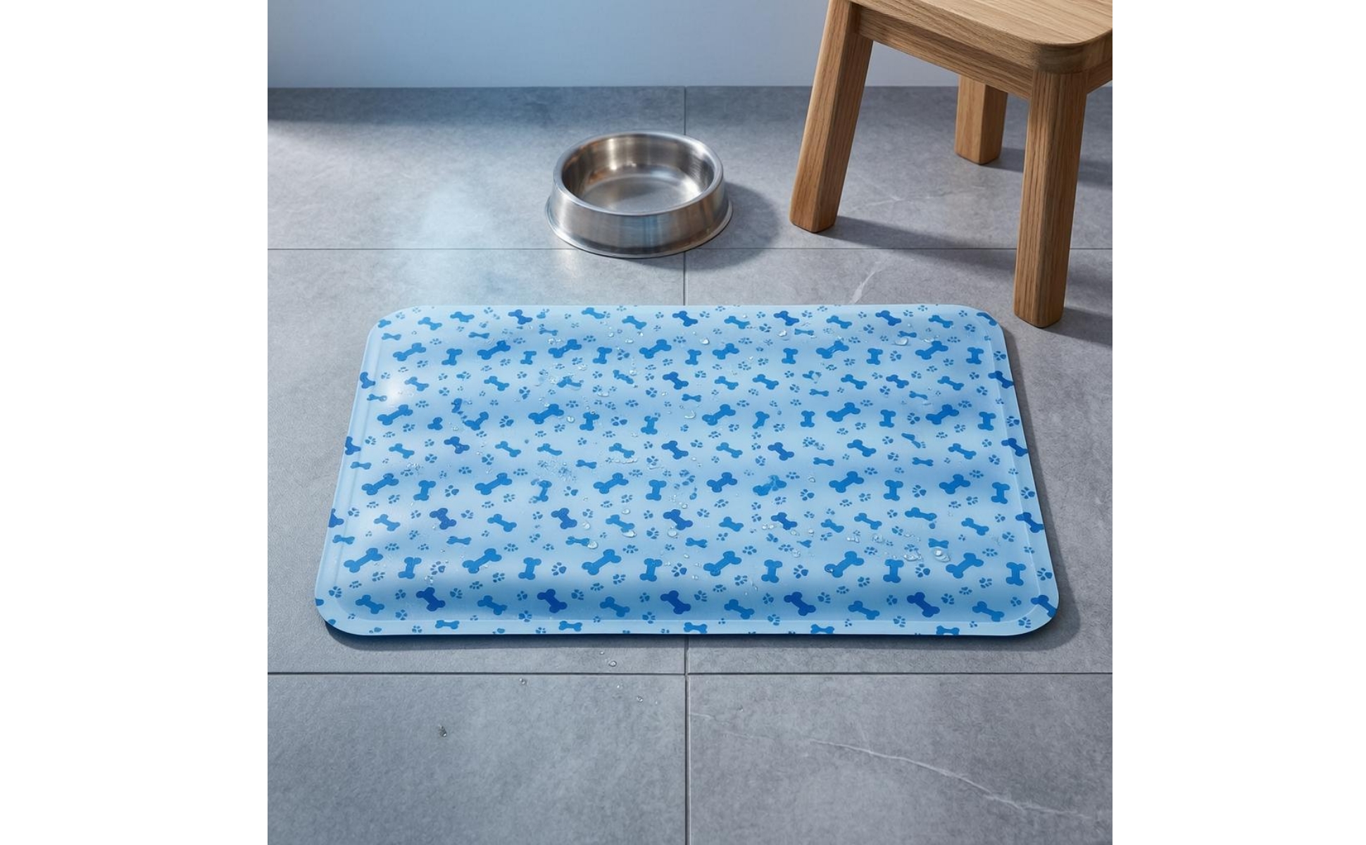 Pet Cooling Mat Blue Bone Pattern Pet Cooling Pad Rounded Corners for Pets
