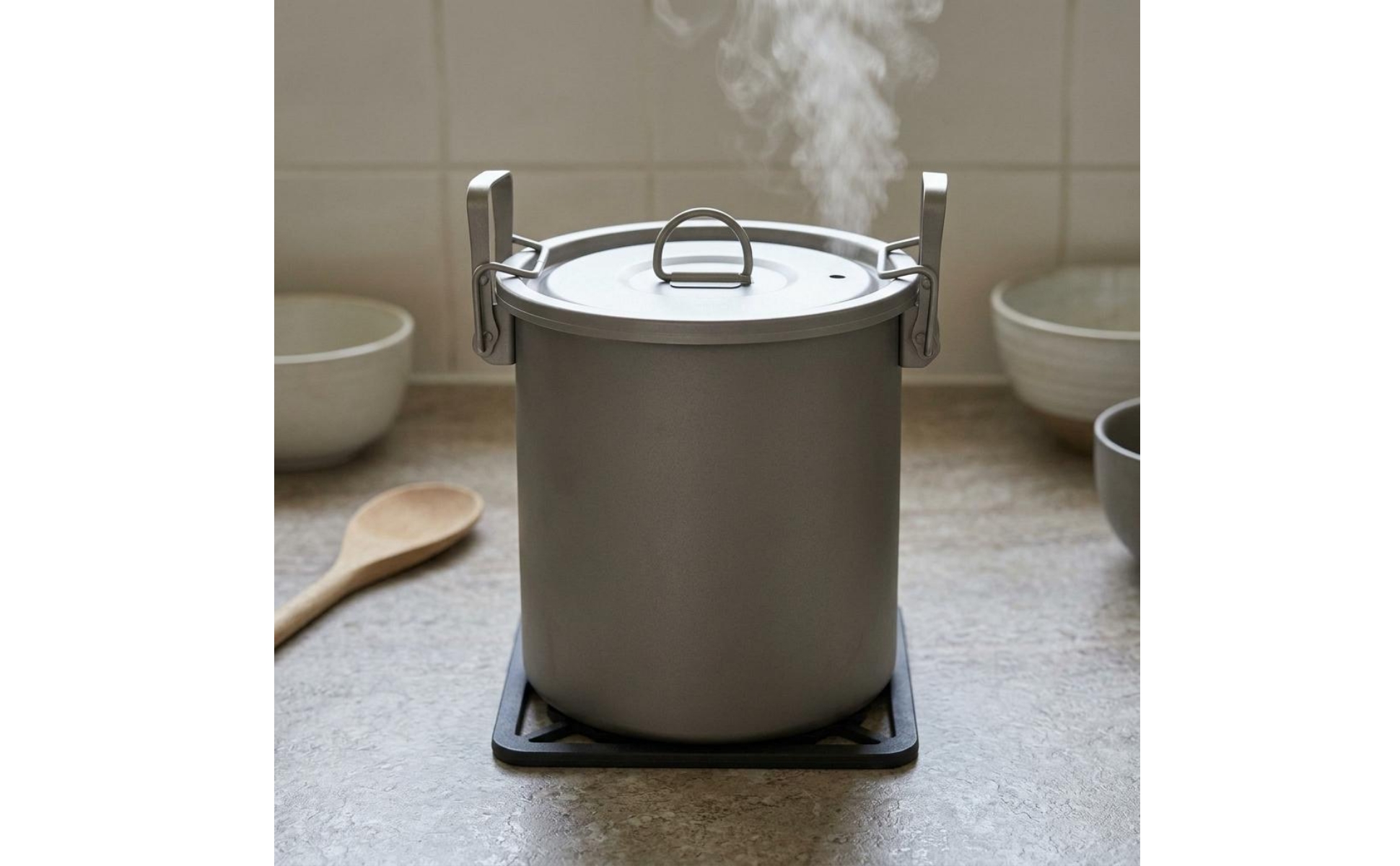 Titanium Rice Steamer Fitted Lid Multipurpose Steamer Pot Side Handles