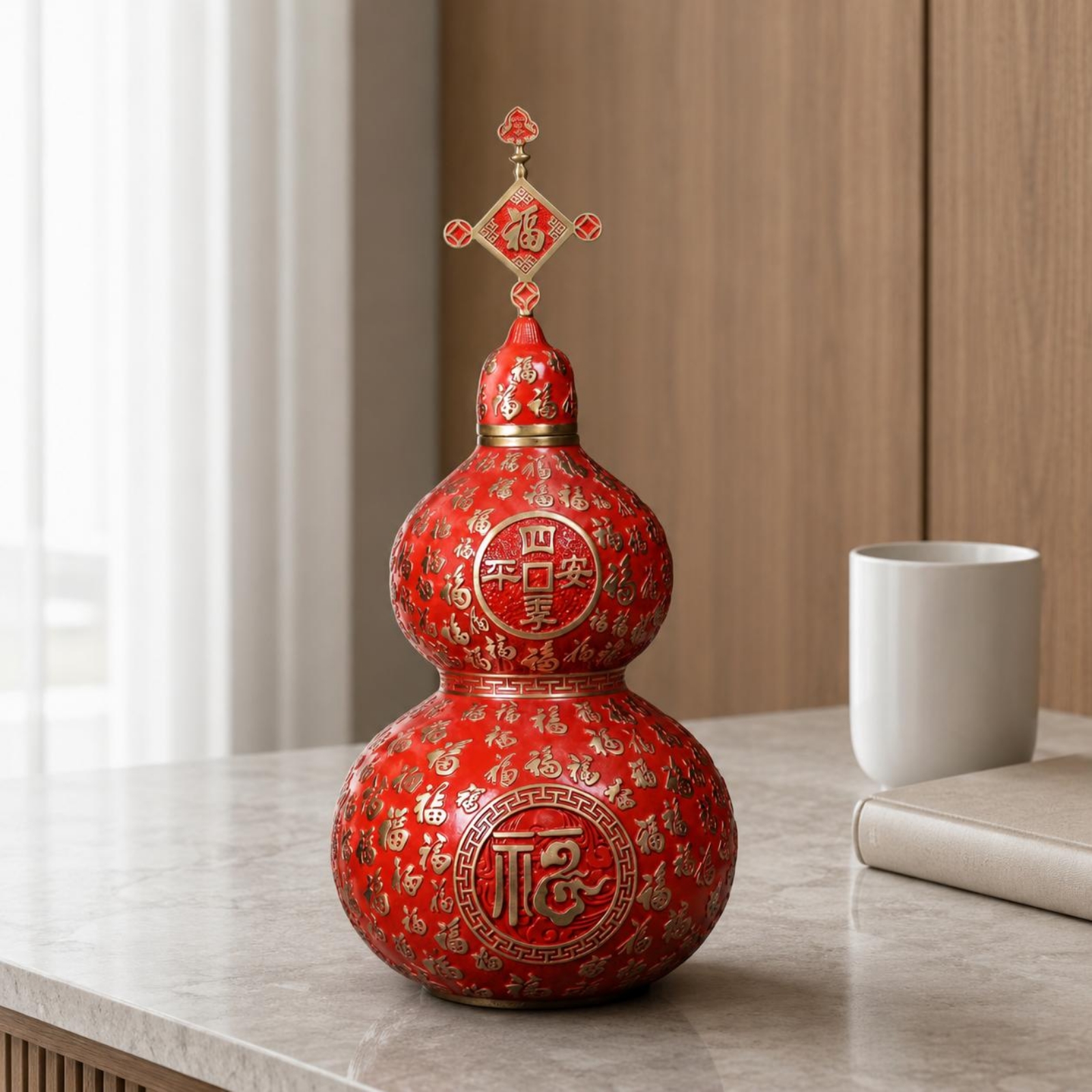 Hollow Carved Gourd Decoration Red Home Decoration Removable-Removable Lid - Produktbild 3