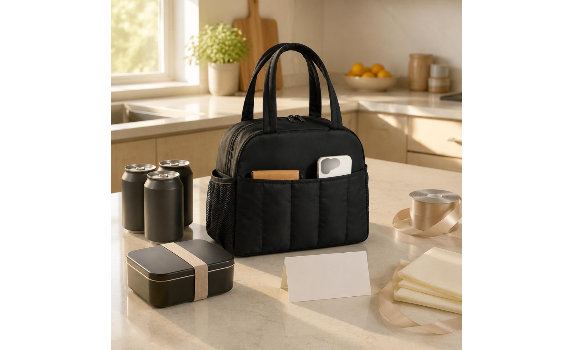 Puffer Lunch Bag Padded Quilted Lunch Bag Matte Finish