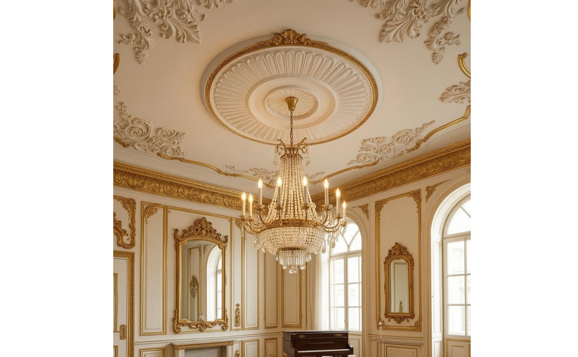 Rosace de Plafond Motif Floral Gaufré Médaillon de Plafond Blanc Peignable