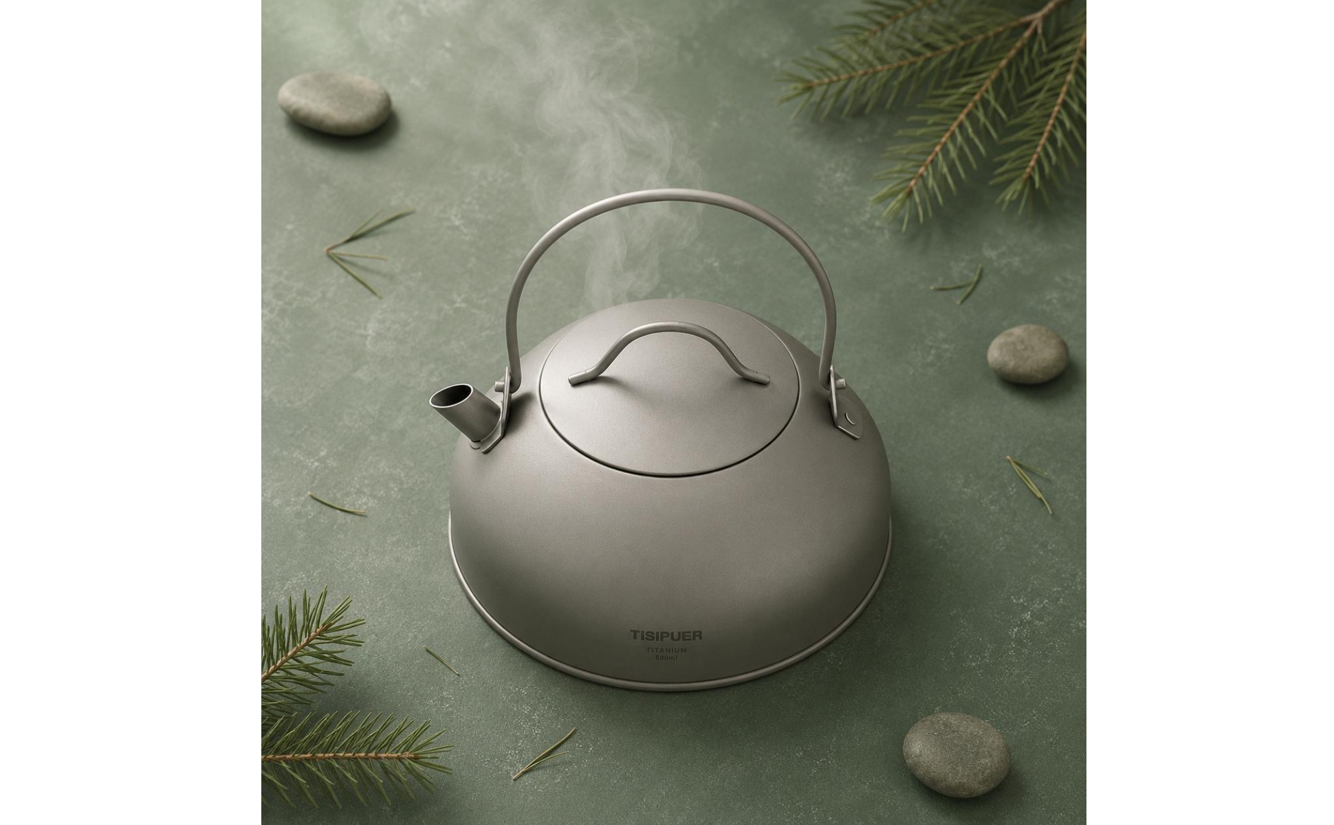 Titanium Kettle Matte Silver-Gray Camping Kettle Rounded Metal Body