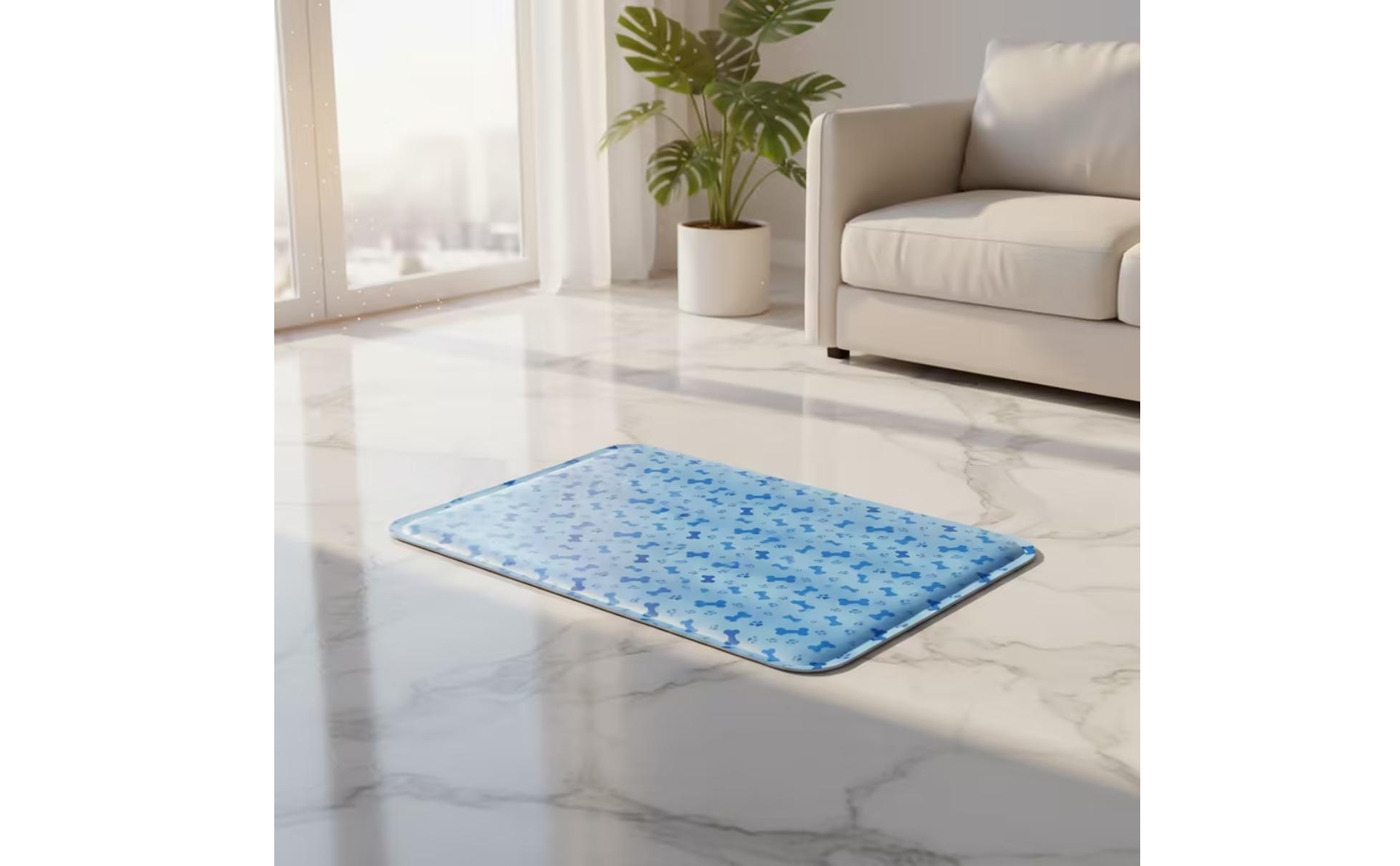 Pet Cooling Mat Blue Bone Pattern Pet Cooling Pad Rounded Corners for Pets