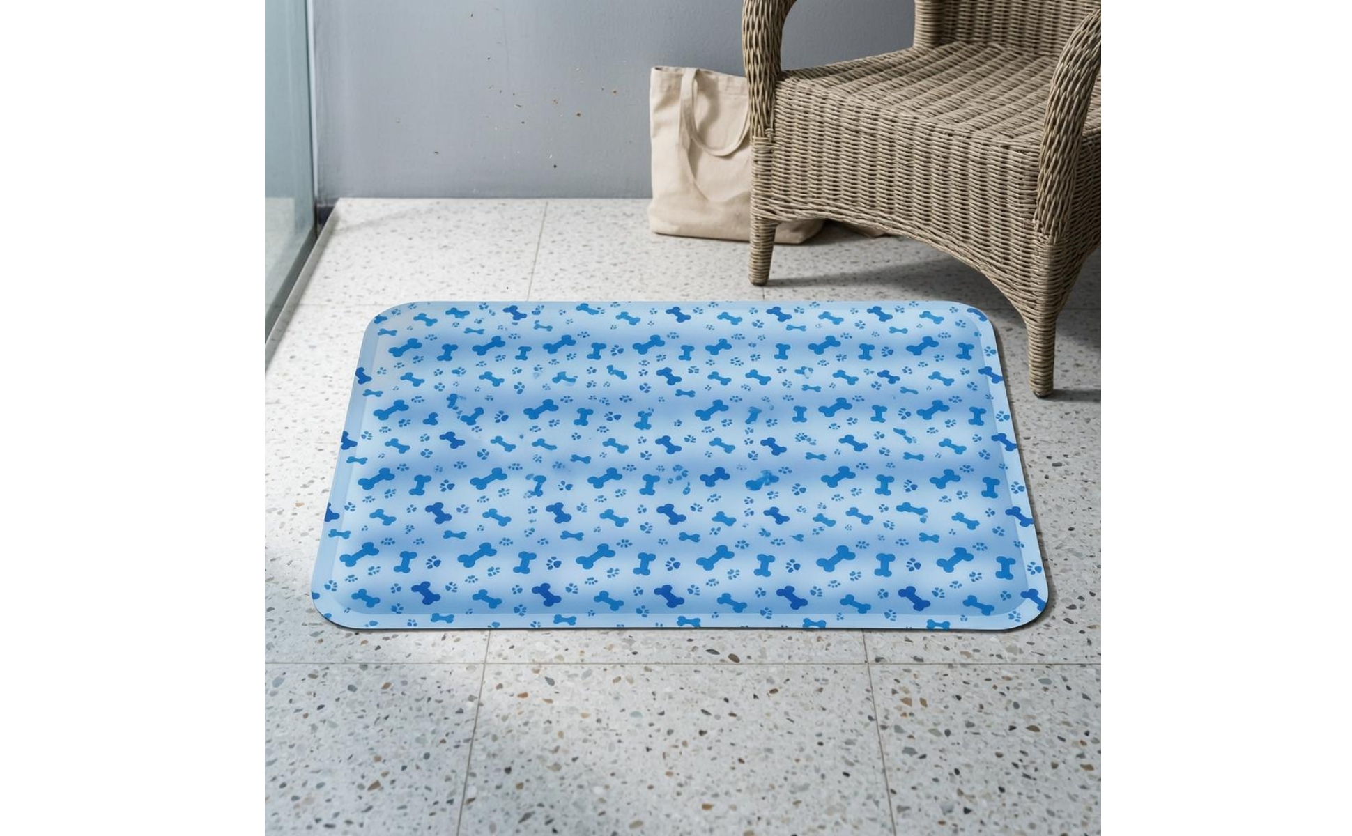 Pet Cooling Mat Blue Bone Pattern Pet Cooling Pad Rounded Corners for Pets